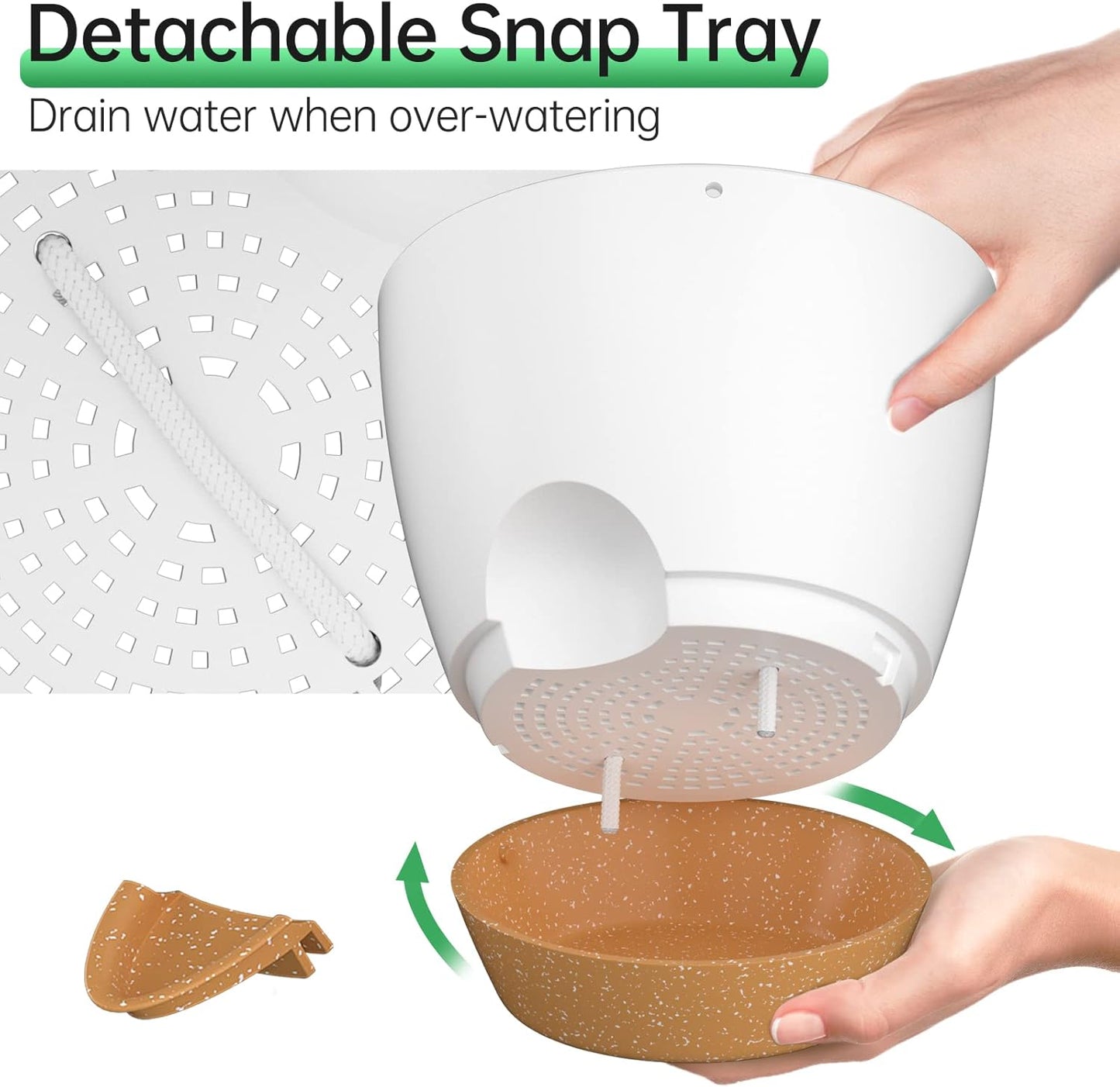 ZMTECH 10 Inch Hanging Planters for Indoor Outdoor Plants, 2 Pack Self Watering Hanging Plant Pots with Drainage Holes and Removable Saucer, Plastic Flower Hanging Pots with Watering Lip (White)