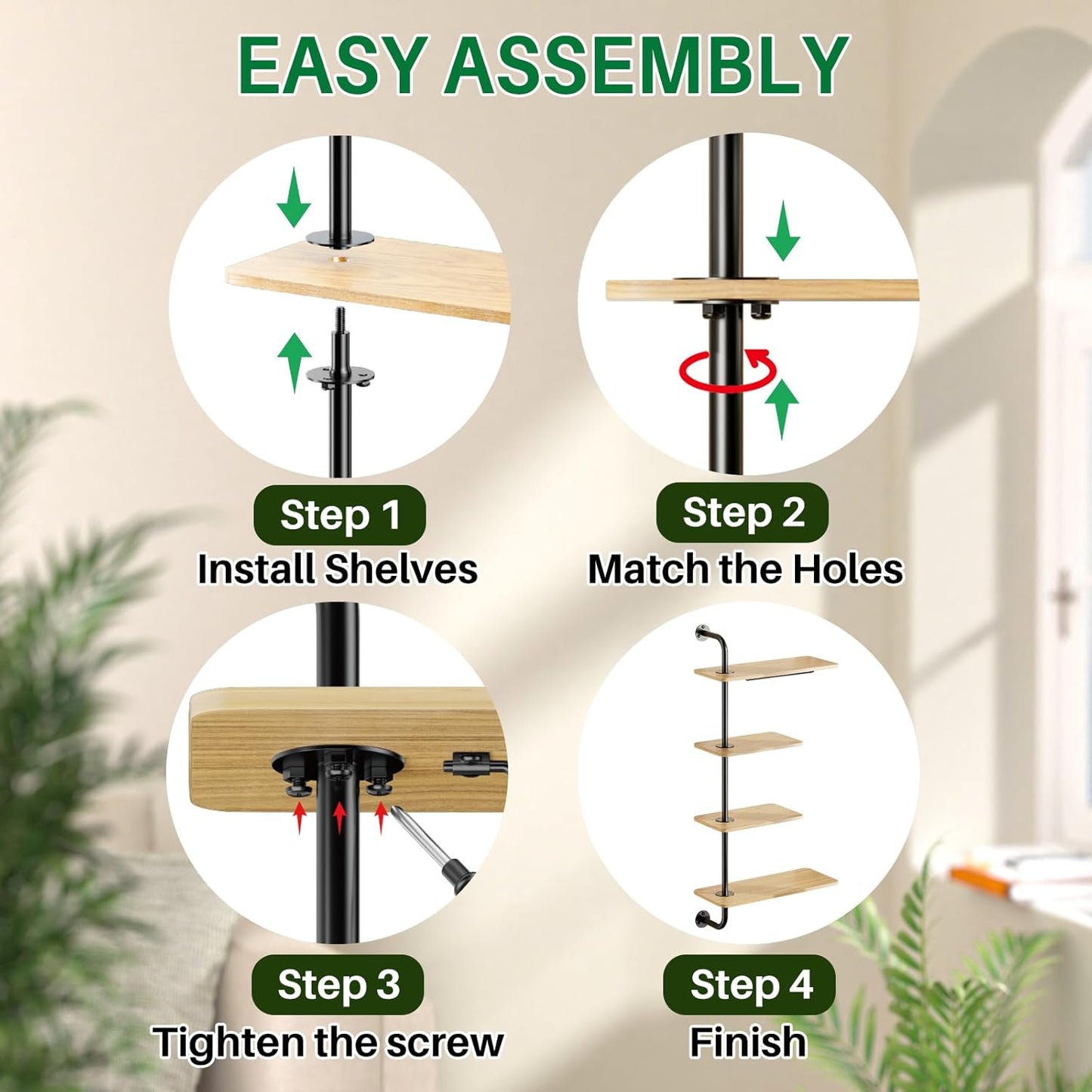 DELLAN Rotating Window Plant Shelves, 4-Tier Plant Shelf for Window, Wall Mounted Indoor Hanging Plants Shelf, Windows Sill Plant Shelf Wall Mounted