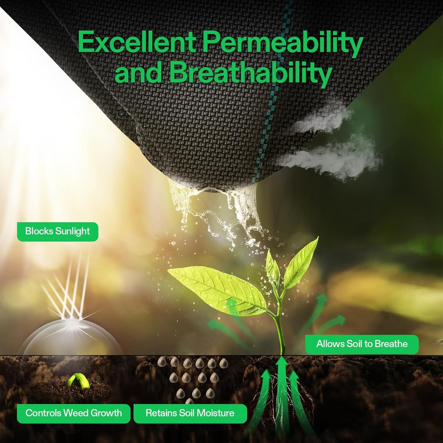 VIVOSUN Premium Weed Barrier Landscape Fabric Heavy Duty, 1.5ftx50ft 5oz Double-Layered Weed Control Mat with High Permeability, Commercial Ground Cover, Easy Set up & Superior Weed Control