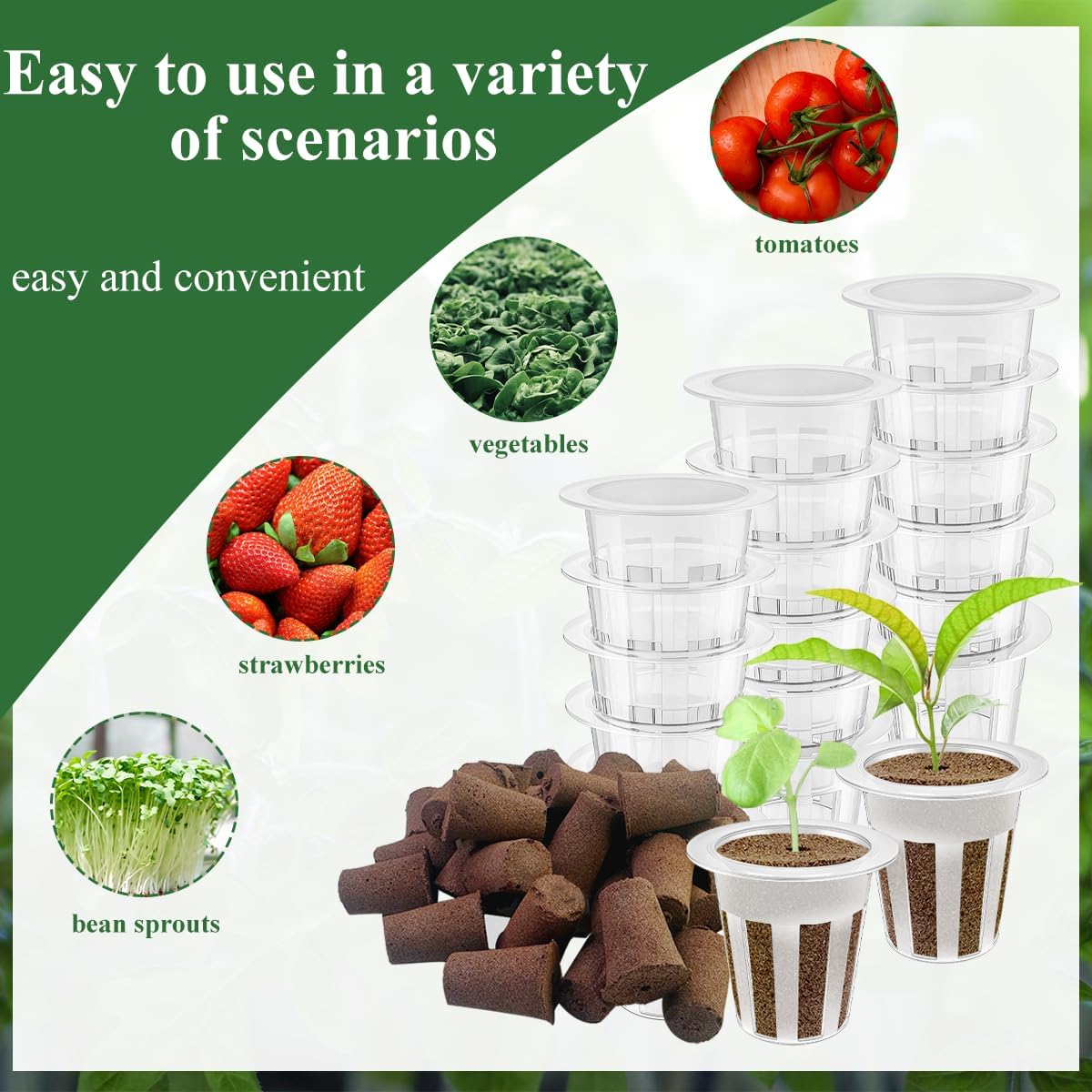 40 Pcs Hydroponic Seeds Grow Sponges Pods Kit,Indoor Hydroponics Growing System Root Plant Basket,Hydroponic Pods Cups Pot and Grow Sponges for Garden Indoor Herb Hydroponic Growing System