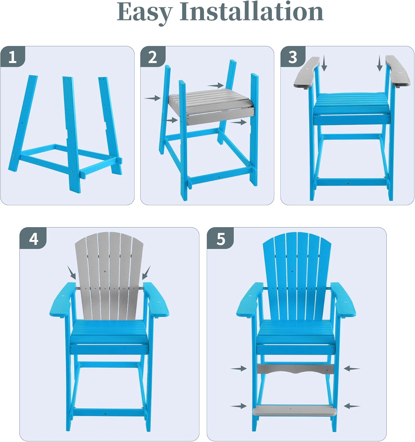 Tall Adirondack Chairs Set of 2, High Top Chairs, 360lb Capacity HDPE Adirondack Chair (Blue, Set of 2)