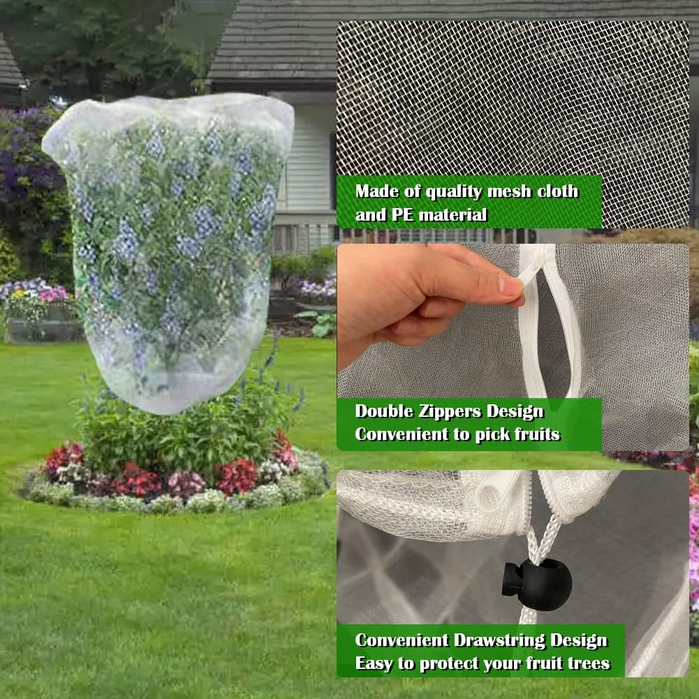 Fruit Tree Netting Covers with Zipper to Protect from Squirrels and Birds Large Netting for Fruit Trees Net Protection, White, 71" x 75", 2 Pack