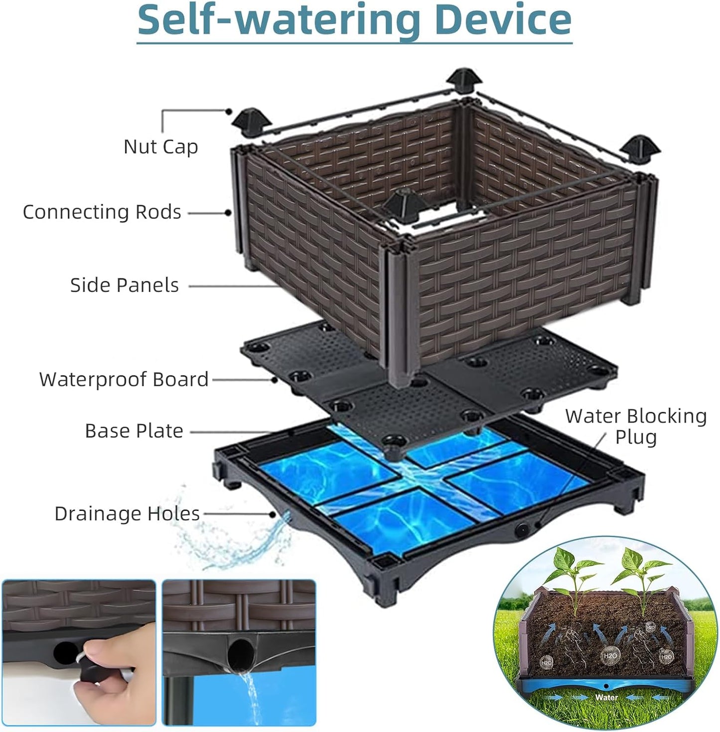 Large Raised Planter Box Outdoor Self Watering 94.4"x15.7"x14.2", Deep Raised Garden Bed - Elevated Garden Box with Drainage Plug, Rectangular Garden Planter Perfect for Patio Balcony Deck