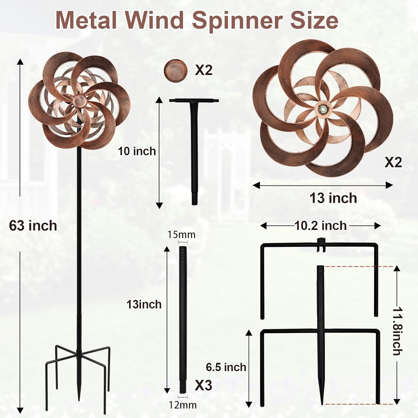 Garden Wind Spinners Outdoor Metal, Copper Kinetic Wind Sculptures & Spinner Yard Art for Outdoor Patio Lawn Decoration