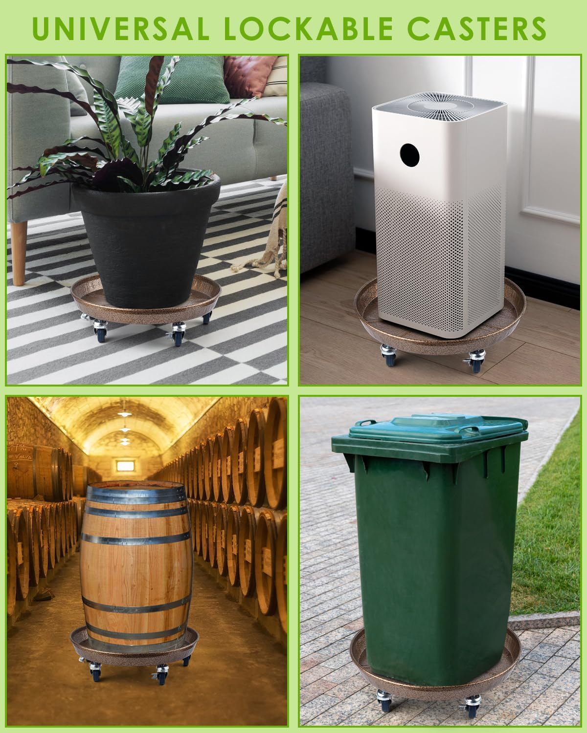 PACETAP 2Pack 15.7'' Large Plant Stand with Lockable Wheels, Heavy-Duty Plant Caddy with Casters for Indoor and Outdoor, Round Rolling Plant Stands Garden Pot Mover to Carry Potted Flower Pot