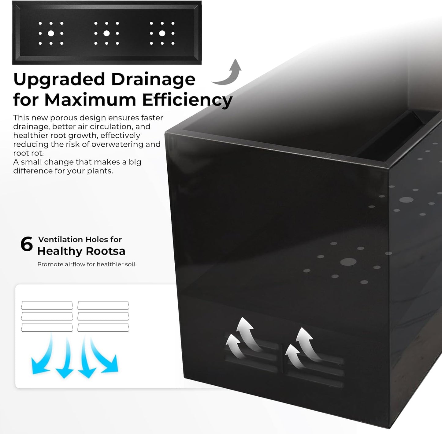 Worth Garden Metal Planter Box - 30" L x 11" W x 13" H Glossy Black Heavy Duty Large Rectangular Steel Modern Plant Pot, Indoor Outdoor - Insert Plate with Drain Holes, Air Vents, No Assembly Required