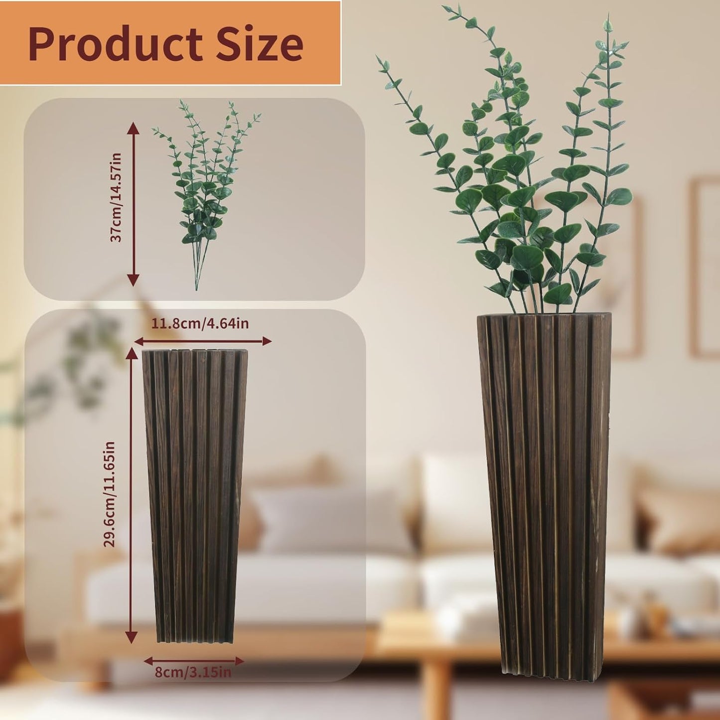 2Pack Brown Wood Wall Planter for Indoor +2Pack Green Plants,Modern Wooden Hanging Planter for Dried Flowers and Plants,Abstract Vase Farmhouse Wood Wall Decor (Brown)