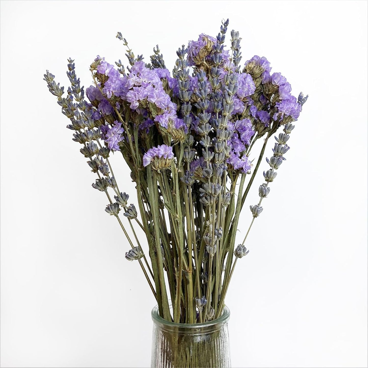 L'BREVOGA Dried Lavender & Statice Flower Bouquets, 100% Natural Dried Flowers for Decoration Home Party - Light Purple, 13.5 in
