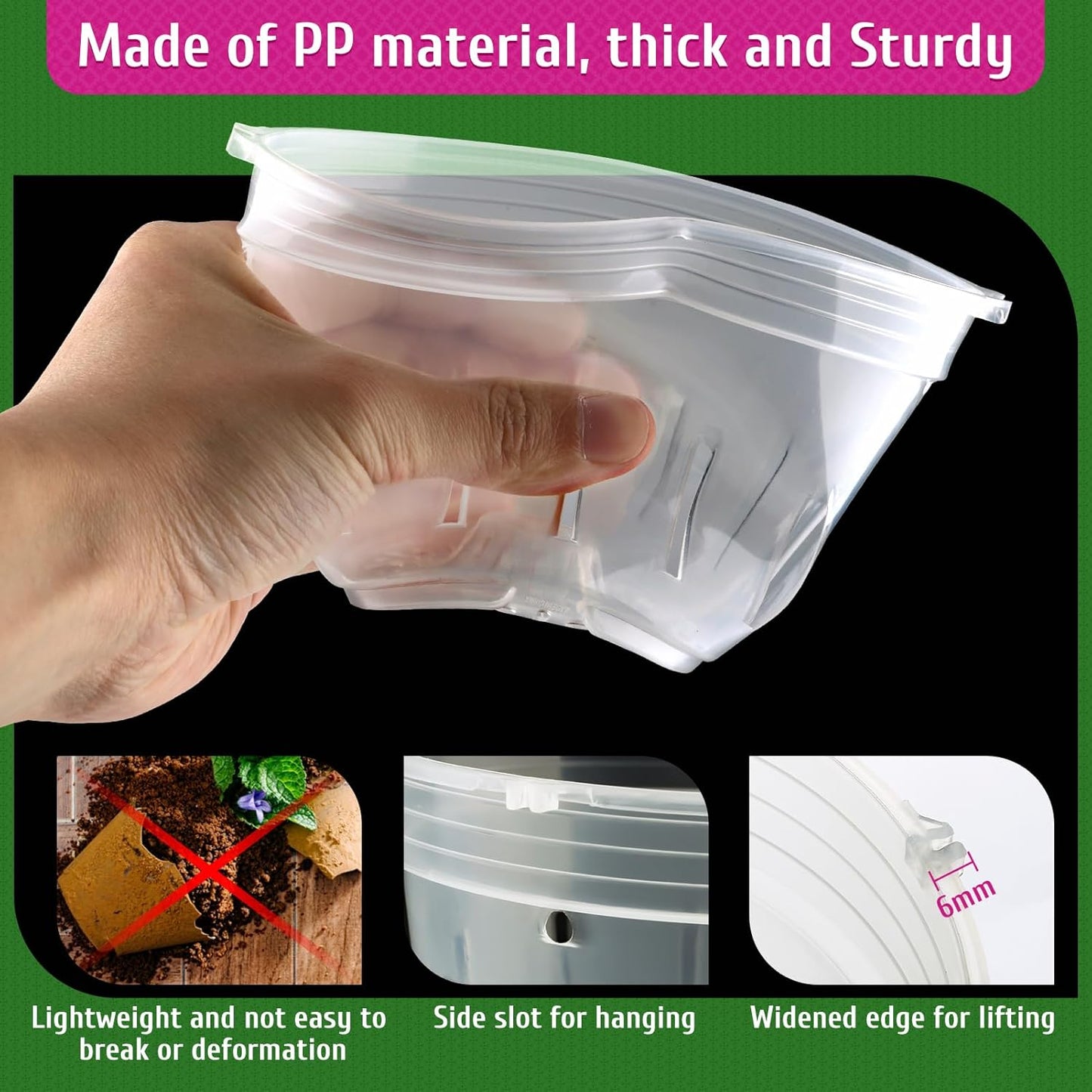 REMIAWY Orchid Pot - 6 Pack Clear Plastic Orchid Pots with Holes, Slotted Flower Planter for Indoor Outdoor Use, 3 Each of 4.1 and 4.8 Inch