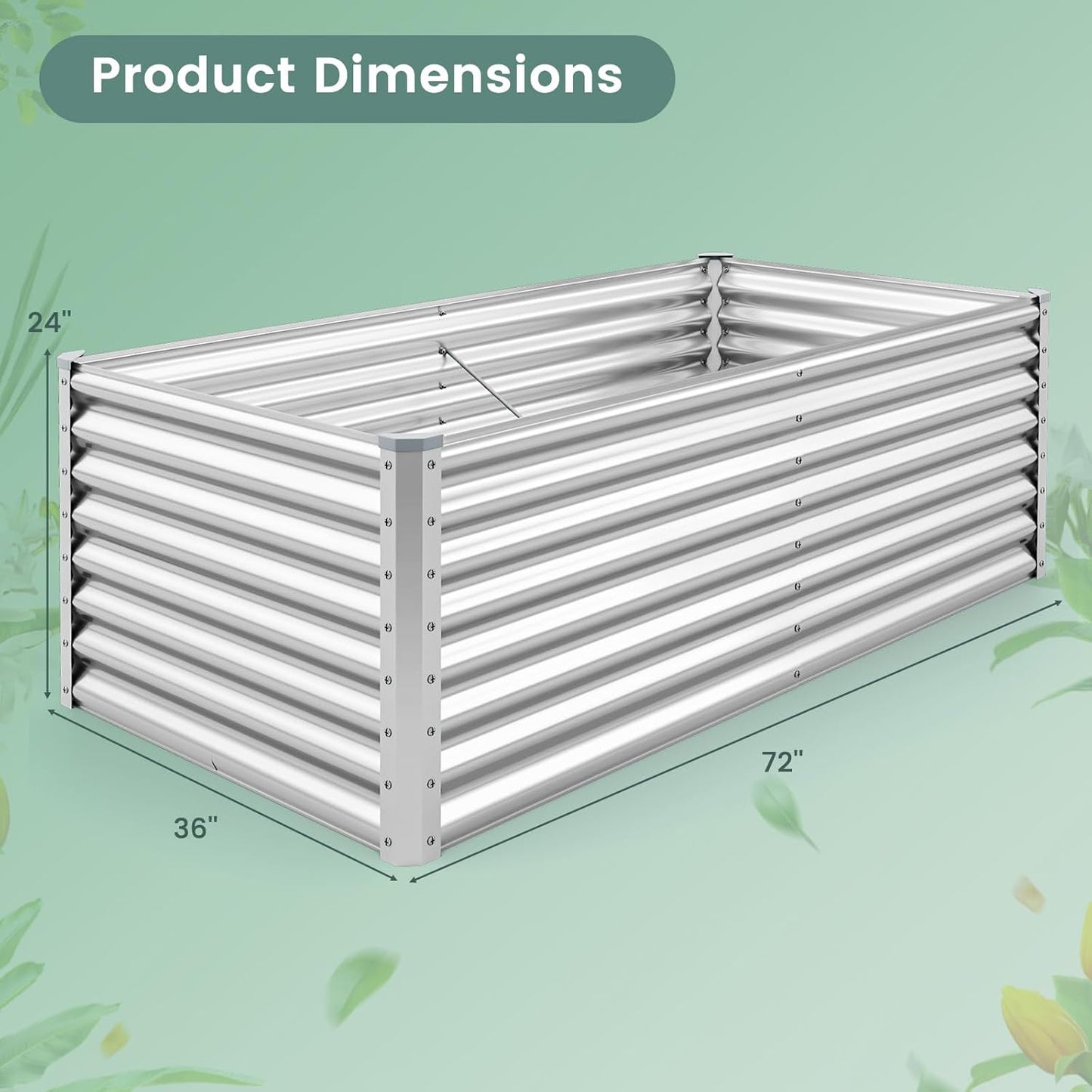 2 Pieces Rectangular Raised Garden Beds, Galvanized Garden Planter with Open Bottom, Sprayed Plate & Corner Protectors, Outdoor Metal Planter Box for Vegetables, Flowers & Herbs(Sliver)