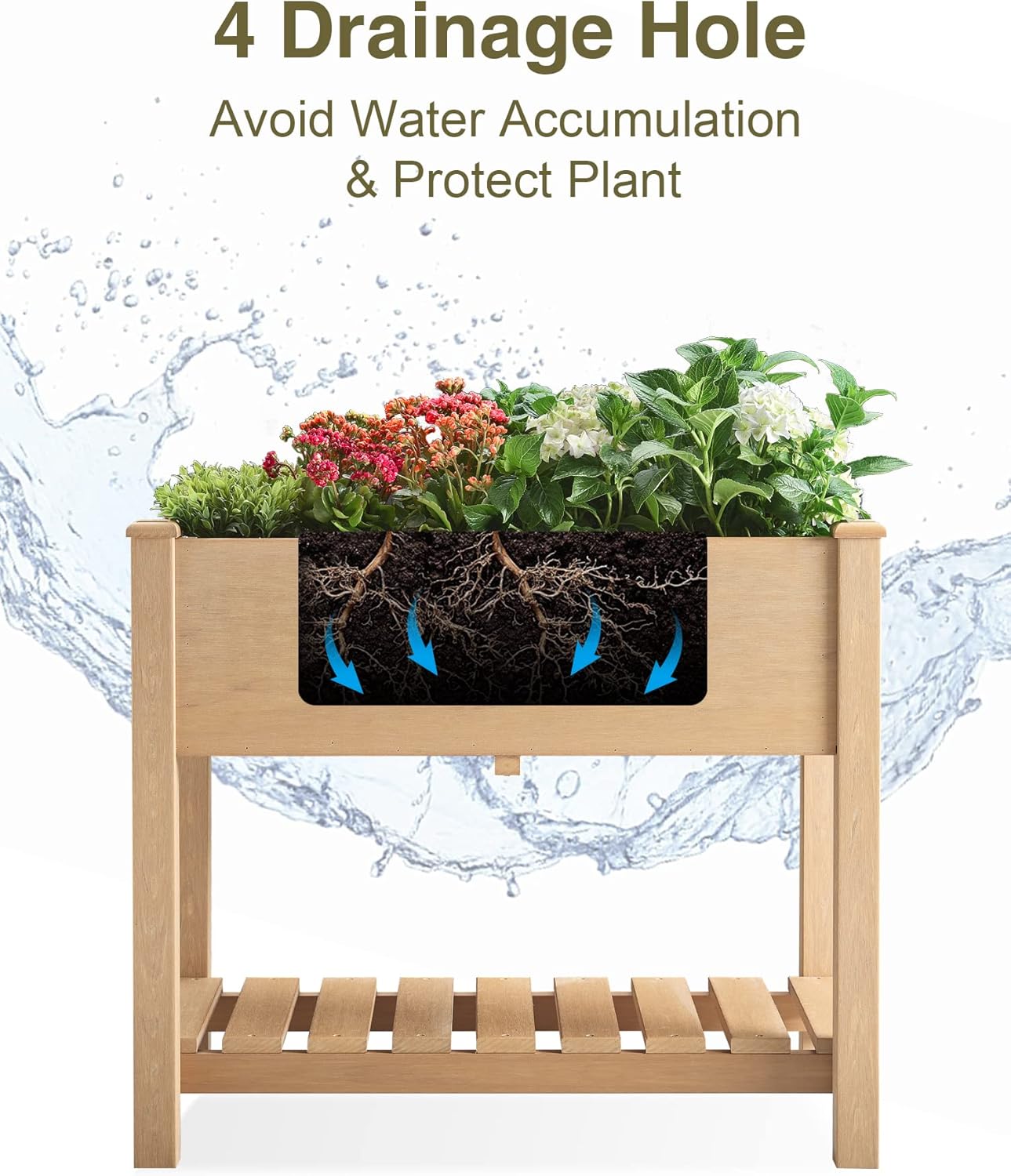 Psilvam Planter Box Raised Garden Bed, Poly Lumber Raised Garden Beds Outdoor with Storage Racks and Tarps, Superior to Cedar Elevated Garden Bed, for Balcony and Porch, 350 lbs Load (Teak Color)