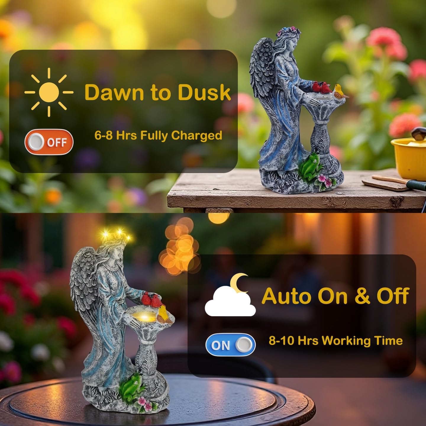 Mrocioa Solar Outdoor Garden Decor Angel Statue Light with Color Changing Birdbath, Waterproof Led Home Decor Figurine Lights for Yard Patio Front Porch, Housewarming Gifts for Thanksgiving Christmas