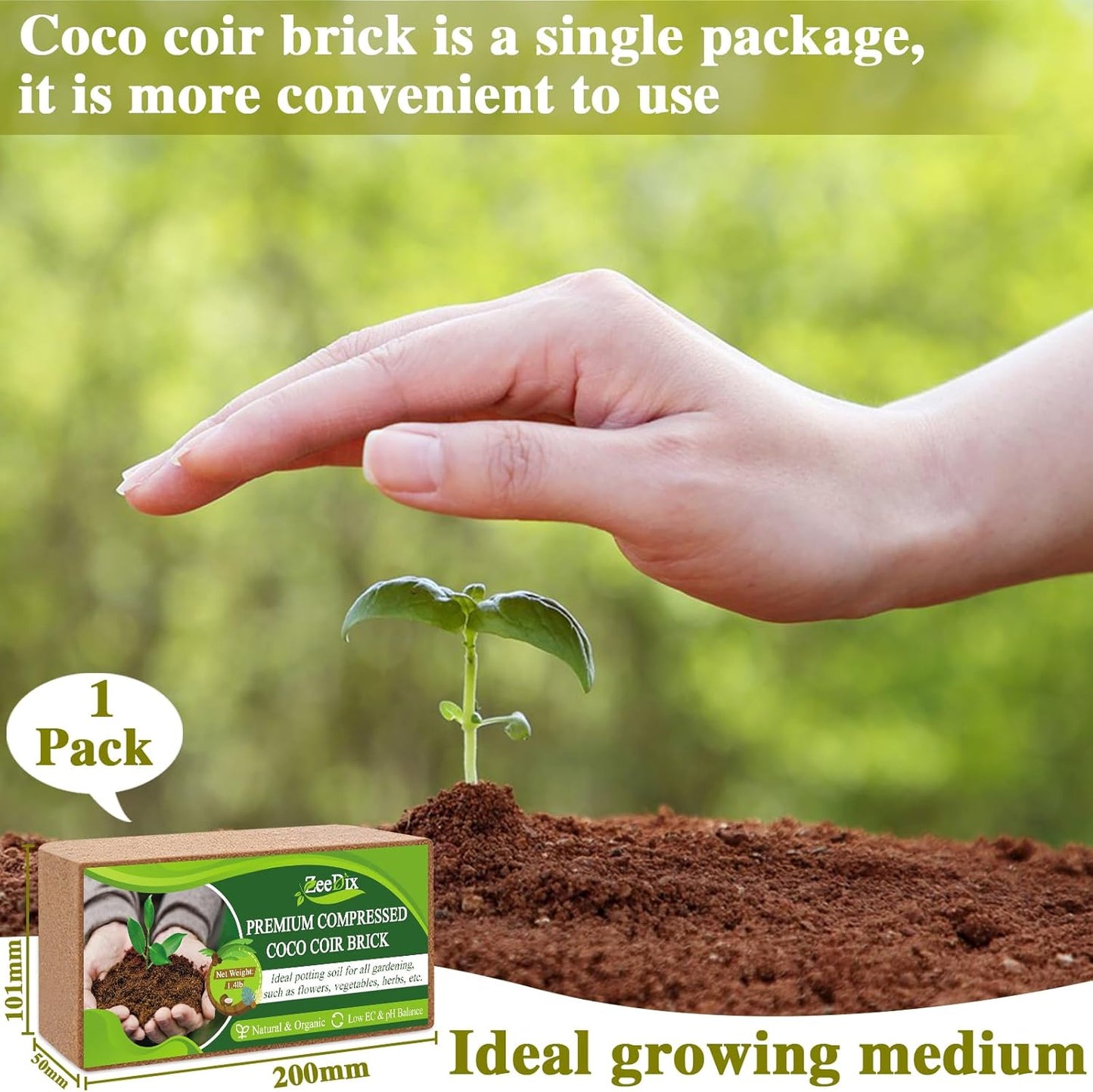 ZeeDix Compressed Coco Coir Brick for Plants, Premium Coconut Coir Bricks Potting Soil Mix, Natural Coconut Husk Coco Peat Brick with Low EC and pH Balance for Gardening Plants Flower Herbs