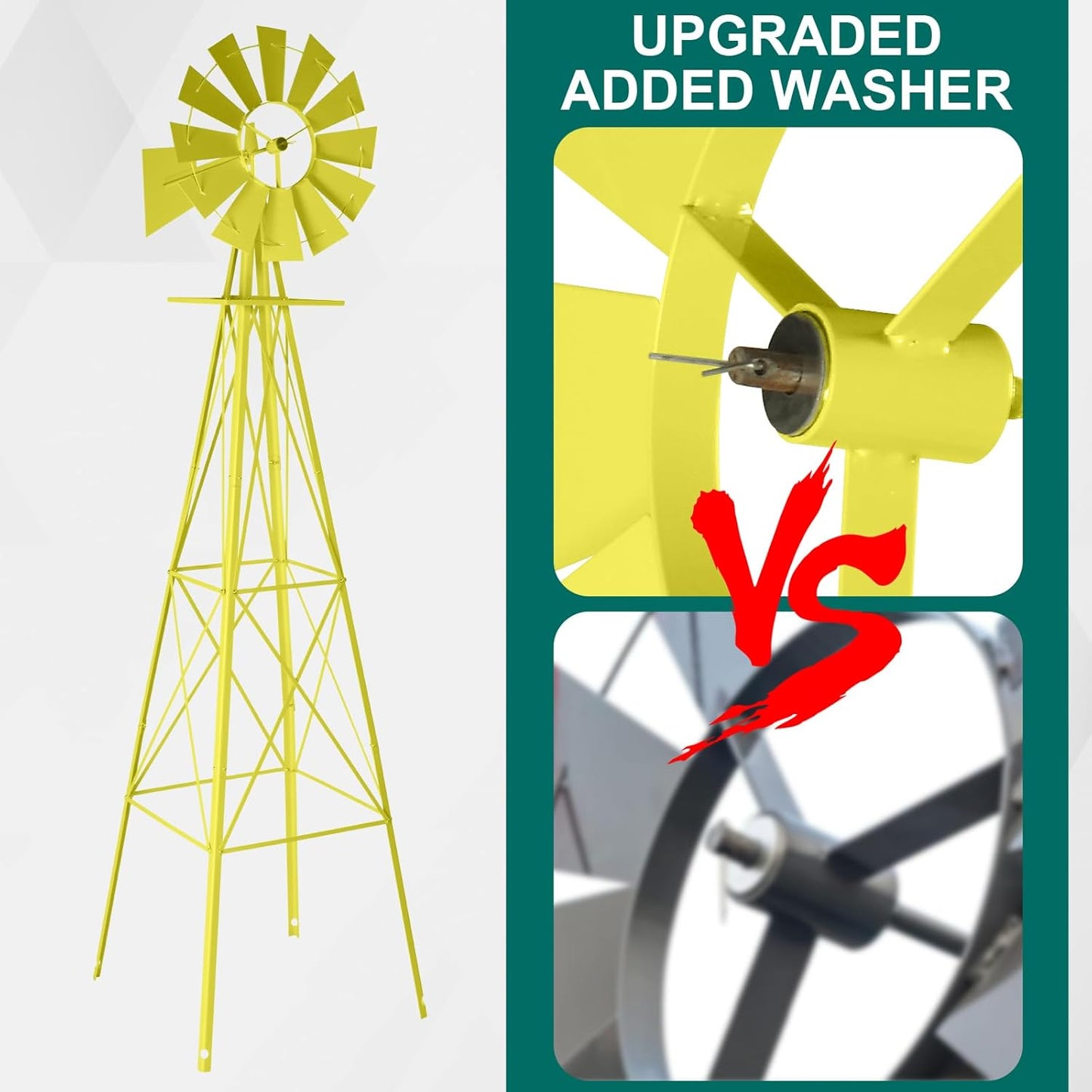 Garden Windmill for Yard Decor, 8 ft Tall Metal Windmill with Spinning Blades, Weather-Resistant Outdoor Windmill for Lawn, Farmhouse, Rustic & Farm Decor,Yellow