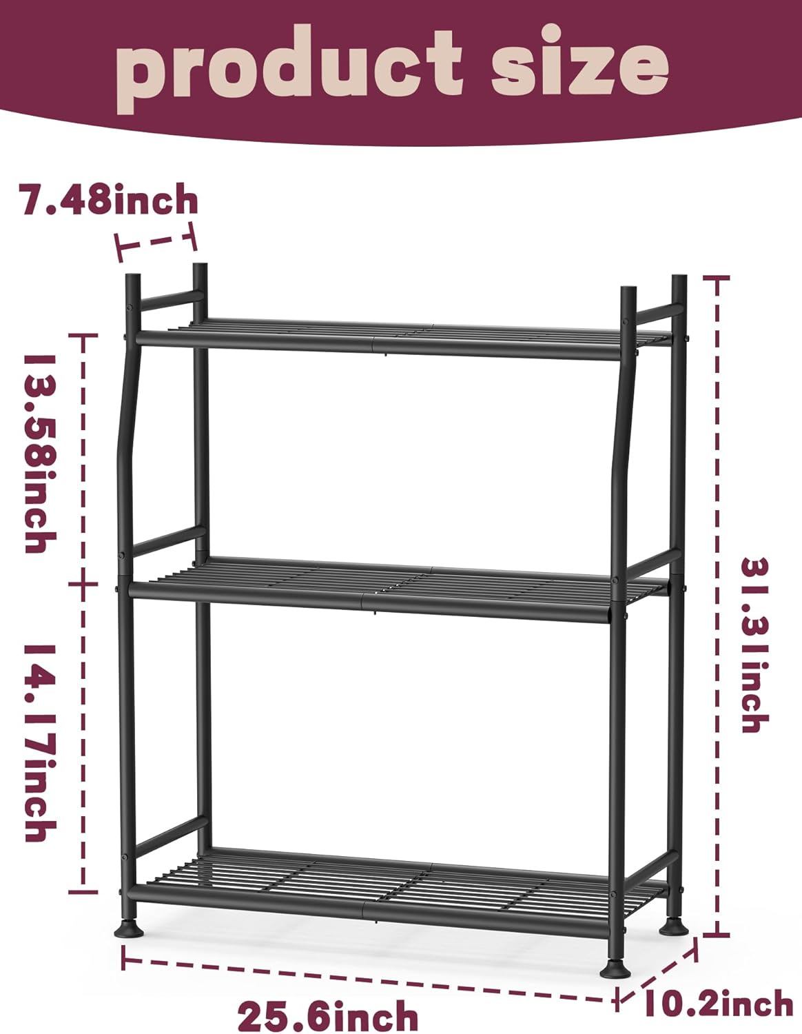 3-Tier Plant Stand Indoor Outdoor, Waterproof Metal Plant Shelf for Multiple Flower Planter Holder, Small Plant Stands for Patio Garden Living Room, Black