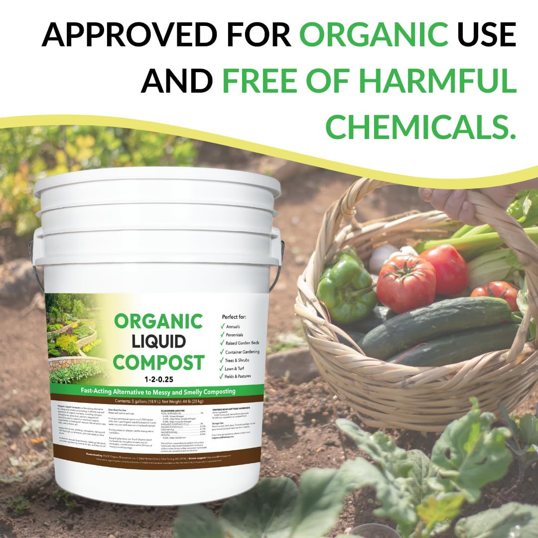 Organic Liquid Compost: Fast-Acting Alternative to Messy and Smelly Composting | Perfect for Annuals & Perennials, Trees & Shrubs, Lawn & Turf, and Fields & Pastures (5 Gallons, Treats Up to 2 Acres)
