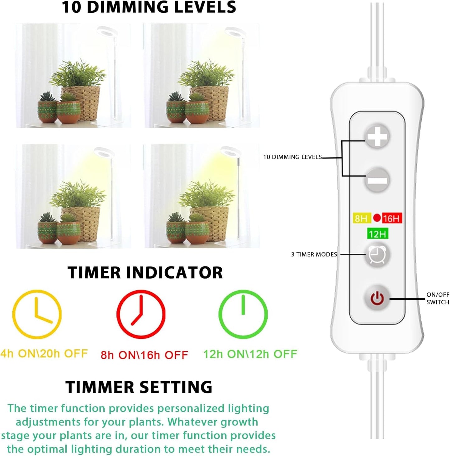 yadoker Halo Plant Grow Light, LED Growing Light Full Spectrum for Indoor Plants,Height Adjustable, Automatic Timer, 5V Low Safe Voltage,Idea for Small Plants