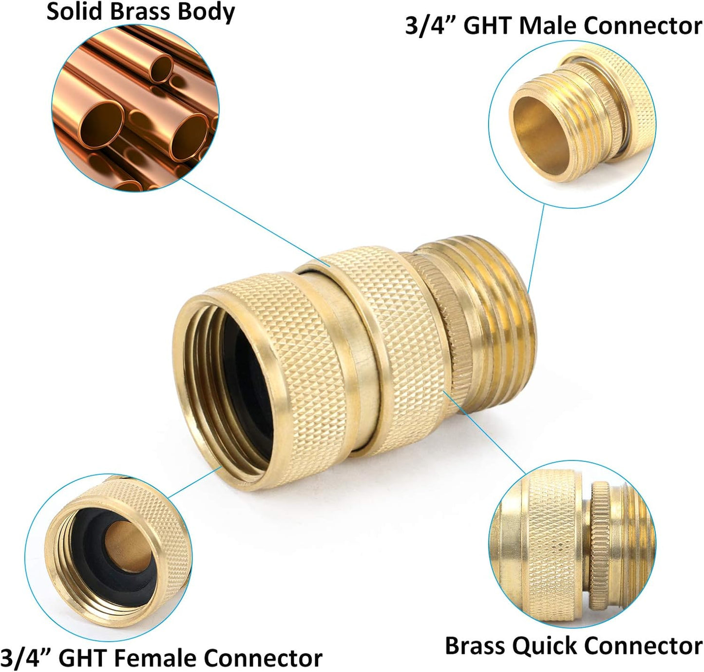 STYDDI Brass Full Flow Garden Hose Quick Connect Fittings, Full Port Solid Brass Outdoor Water Hose Quick Disconnect Connector Coupler with Male and Female - 6 Male and 3 Female