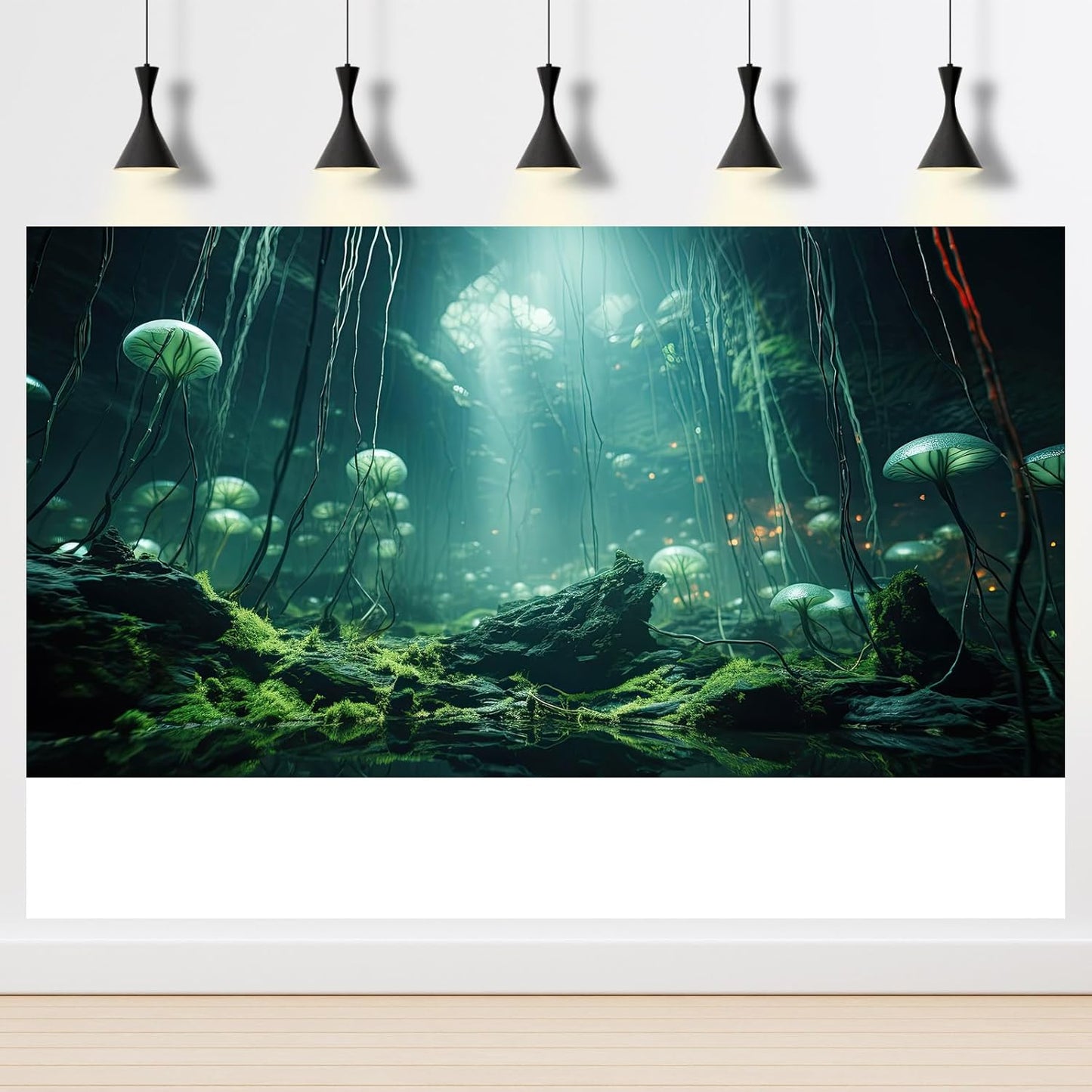 Aquarium Background Foggy Stone Mushroom Green Moss Fish Tank Background Mysterious Green Seaweed Scenery Aquarium Backgrounds White Mushroom Reptile Tank Enclosure Backgrounds Wallpaper 72x24in