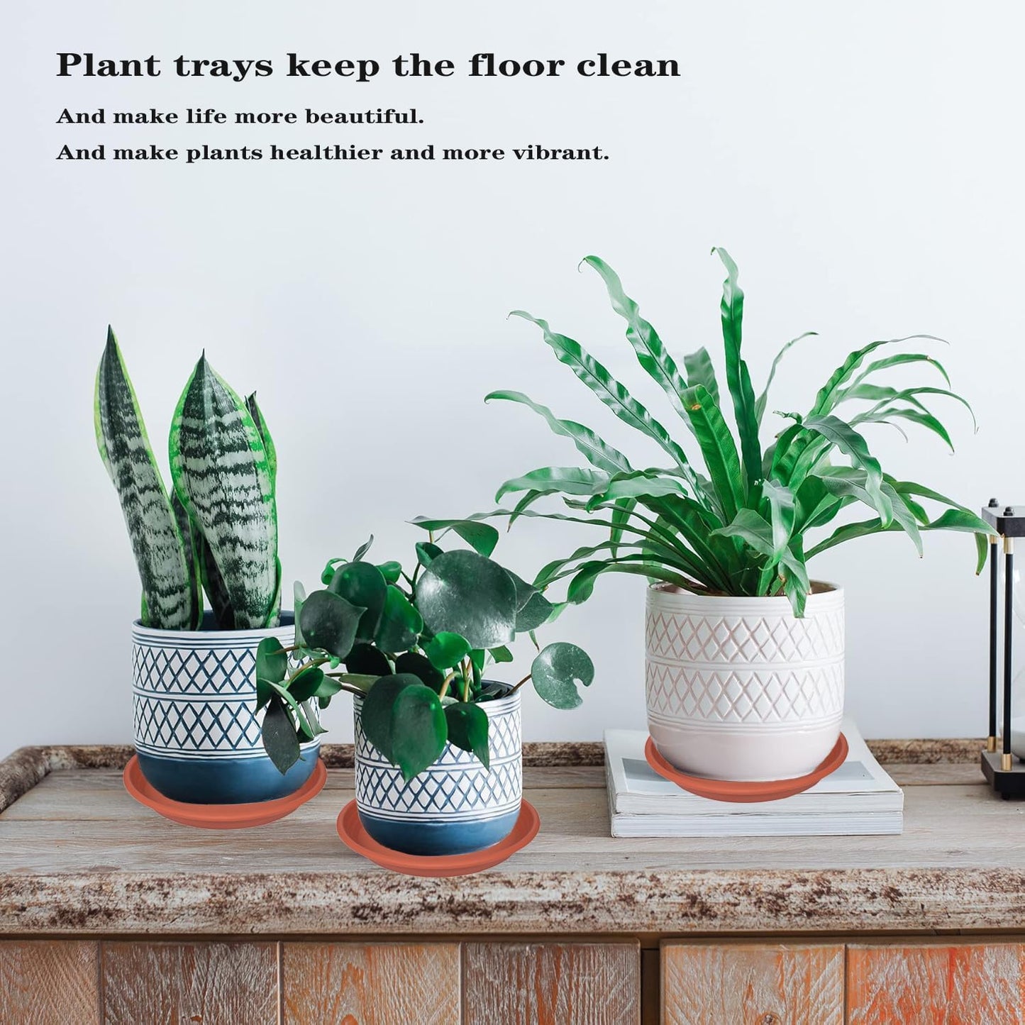 2 Pack of Plant Saucer 12 inch, 12 inch Plastic Plant Drip Trays, Heavy Duty Plant Trays for Indoors no Holes, Plant Water Tray for Planters (Terracotta)