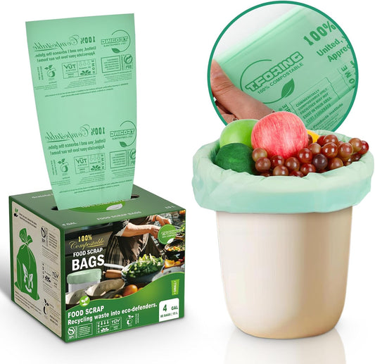 Compostable Trash Bags, 3-4 Gallon, 15 L, 80 Count, Extra Thick 0.8 Mil, Small Kitchen Food Scrap Waste Bags, ASTM D6400, US BPI, CMA and Europe OK Compost HOME Certified