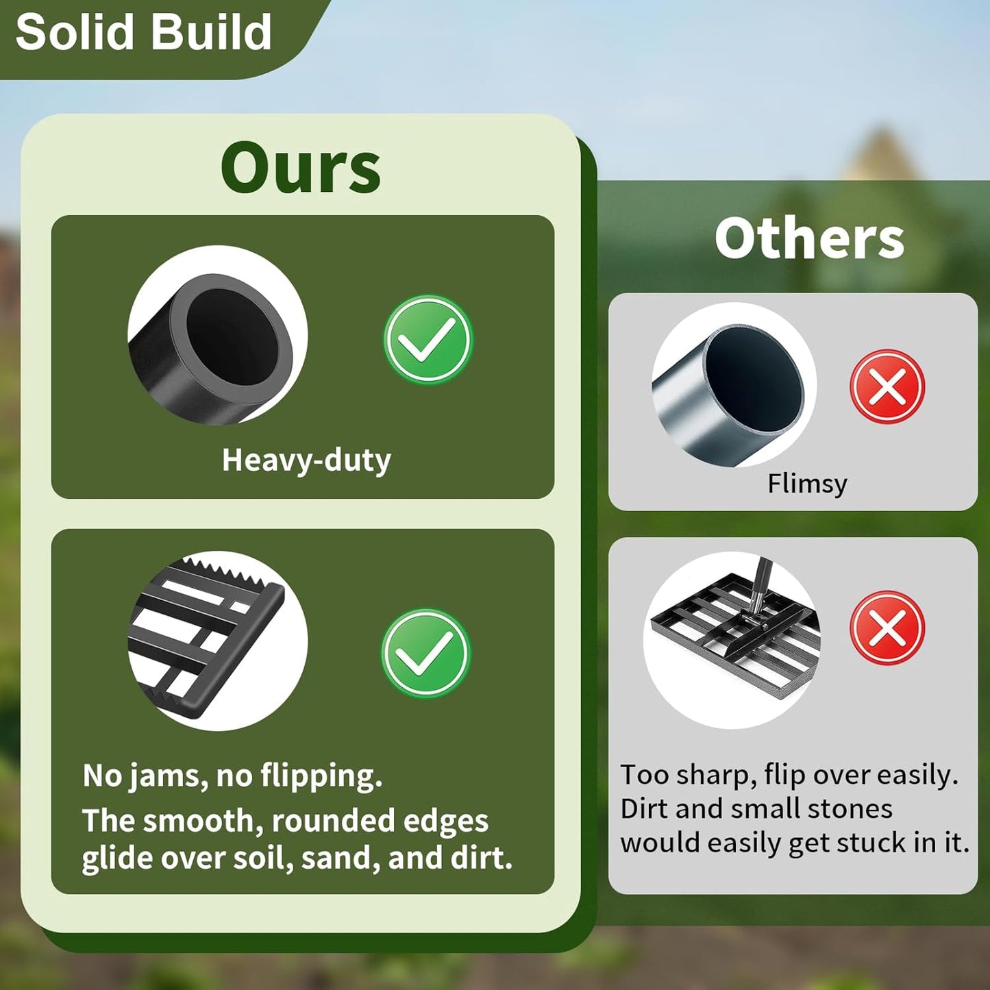 Lawn Leveling Rake-32"x10" Heavy Duty Leveler Reinforced Landscape Tool, Steel Golf Rake with Serrated Edge & Smooth Plate for Level Soil Compost Sand Grass Dirt Yard Garden 6.5FT Adjustable Handle