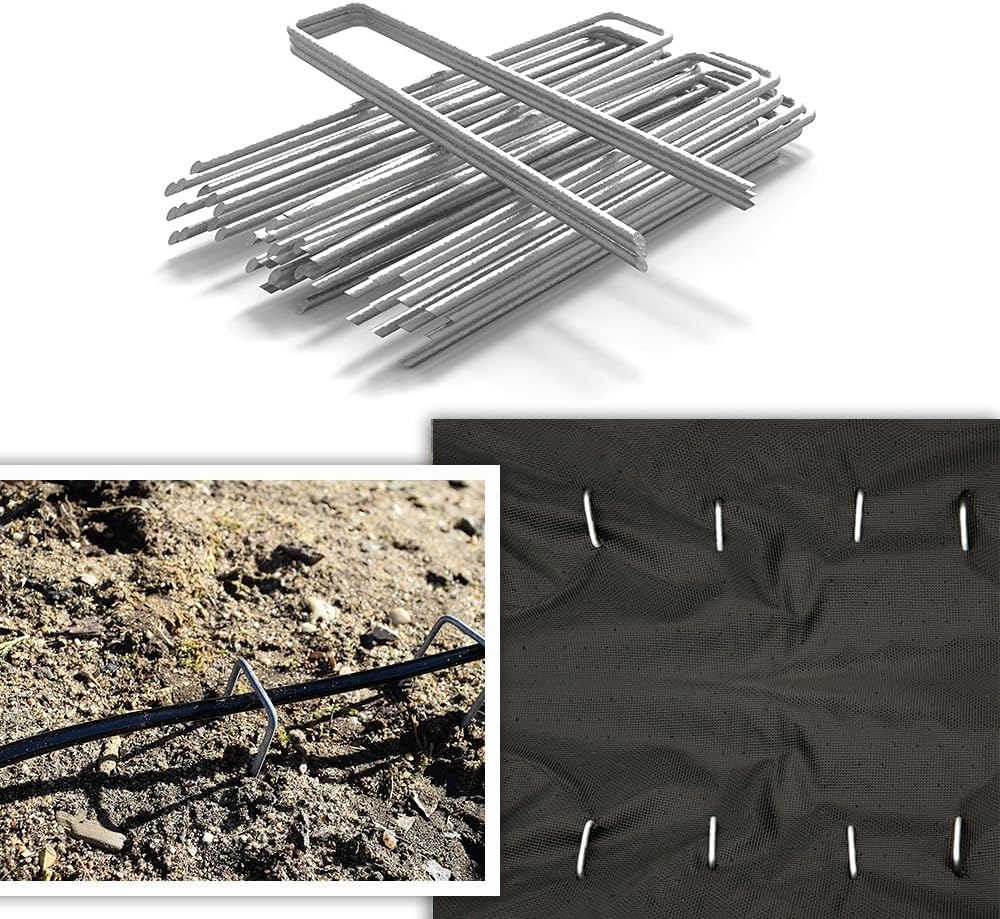 Landscape Staples 6 Inch 100 Pack Garden Stakes Galvanized Lawn Stake U-Type Turf Staples for Weed Barrier Fabric Holding Fence Rust Proof Sod Pins Stakes for Securing Netting Ground Sheets