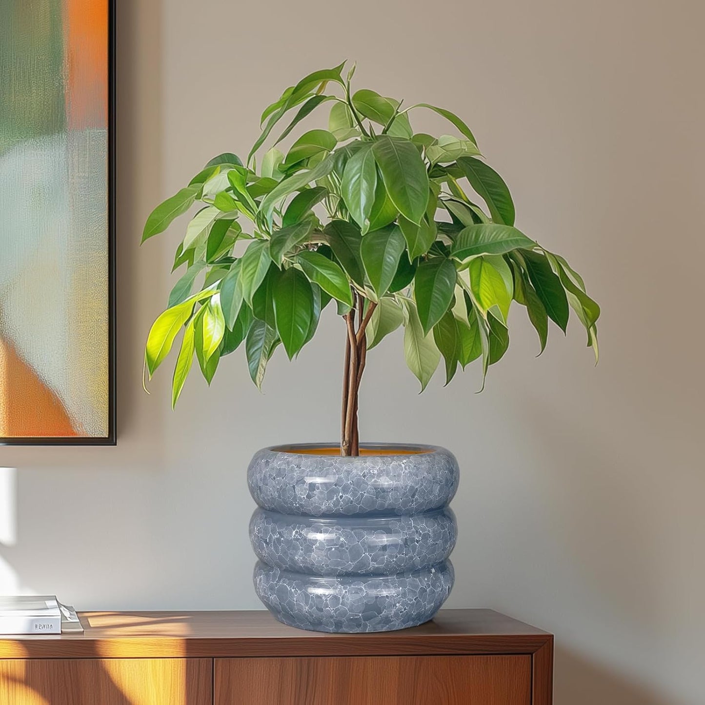 SQOWL Ceramic Planter 8 Inch - Indoor Plant Pot with Drainage Hole Outdoor Planter Round Flower Pot Modern Decorative Plant Pot for Home Office Decor Gray