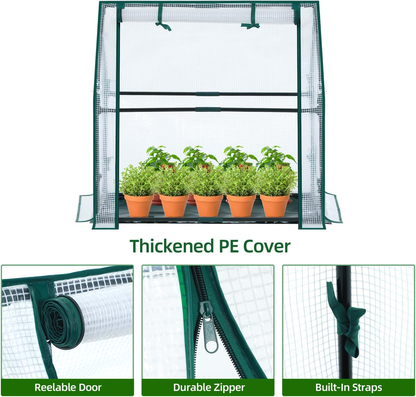 Mini Greenhouse for Indoor Outdoor: Ohuhu Tabletop Portable Green House with Waterproof Pad for Small Plants Nursery Germination, 36"x18"x33" Heavy-Duty PE Cover White