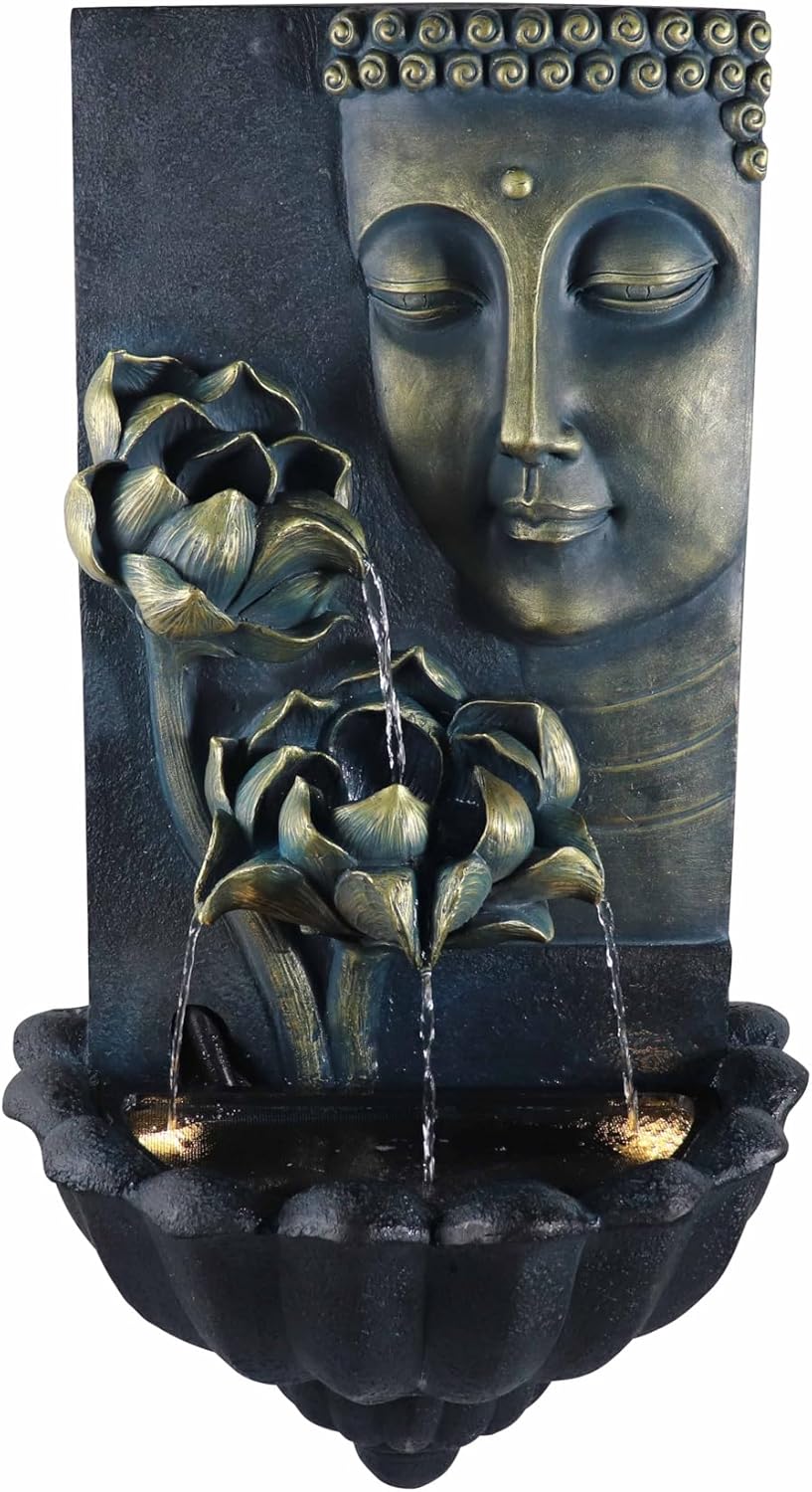 Wall-Mounted Buddha Statue Water Fountain - with Cascading Lotus Buddha Head Design, Best for Home,Gardens, Patios, Balconies Outdoor and Indoor Wall Decor,32.3''Tall