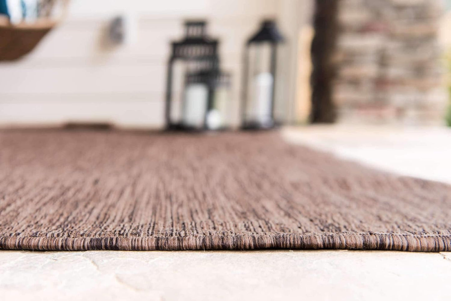 Unique Loom Collection Casual Transitional Solid Heathered Indoor/Outdoor Flatweave Area Rug (9' x 12' Rectangle, Light Brown/Ivory)