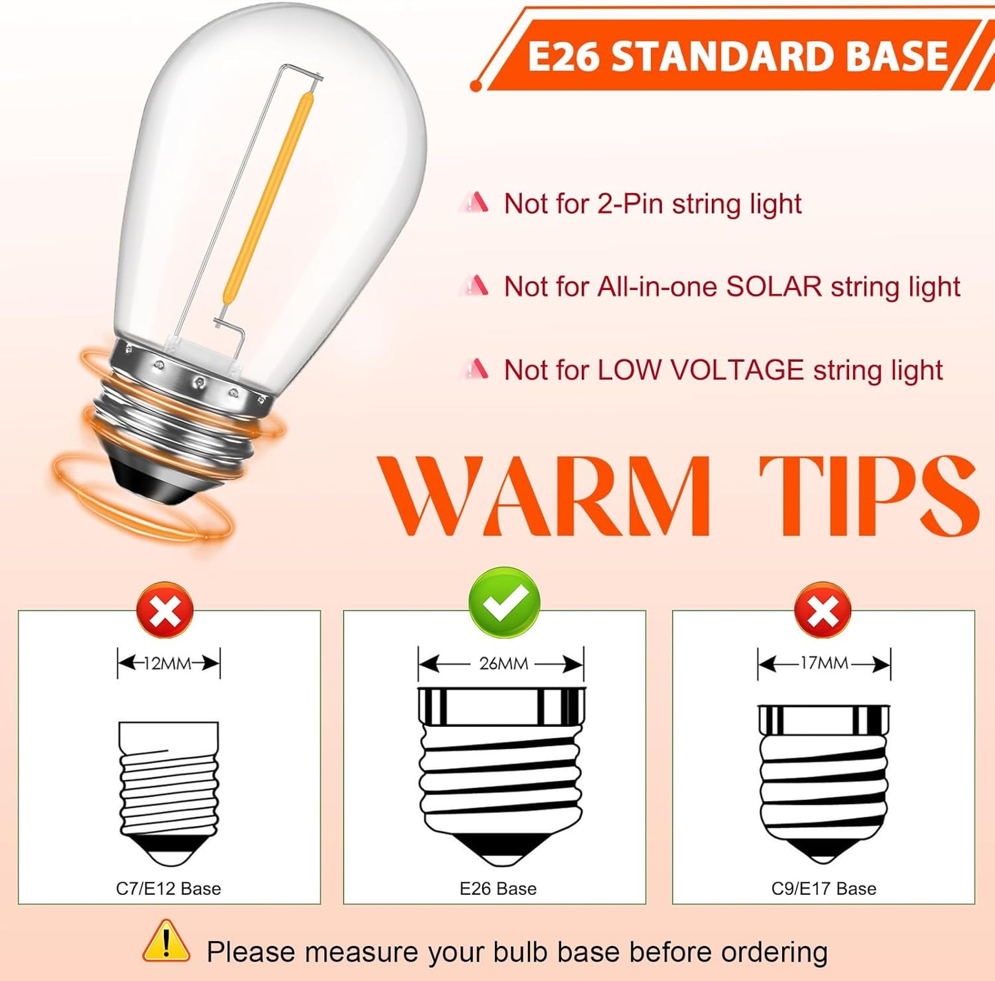 36 Pack S14 LED Bulbs for Outdoor String Lights, Shatterproof Replacement Edison Bulbs for Patio String Lights Outdoor Waterproof, Warm White 2200K, Dimmable, E26 Standard Base