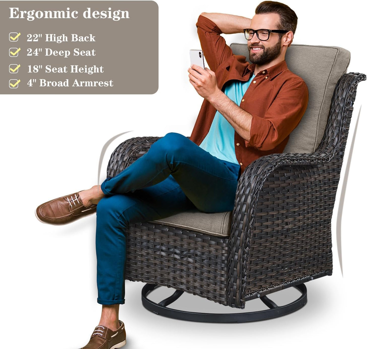 Patio Furniture Set Swivel Rcoker - 3 Pieces Outdoor Glider Rocking Chairs with Small Side Table, Wicker Chair Sets for Porch, Balcony and Garden