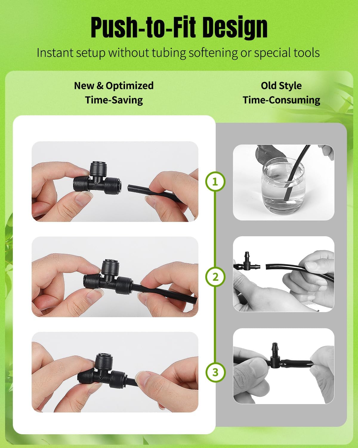Pawfly 15 Pack Quick Connect 1/4" Drip Irrigation Tee Connectors, Push-to-Connect Drip Irrigation Tee Fittings for 1/4 Inch Irrigation Tubing & Sprinklers, Anti-Leak Drip Irrigation System Parts