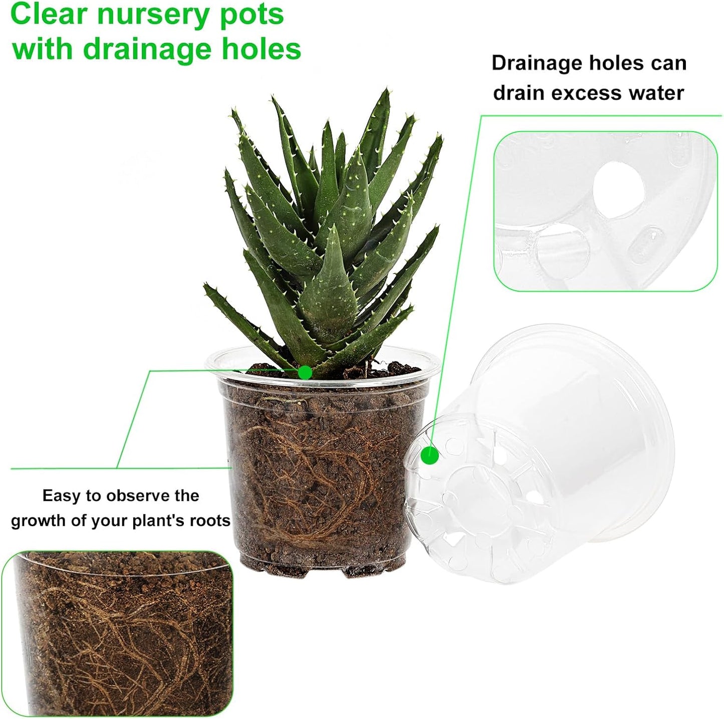 JERIA 30 Pack 5/6/7 Inch Clear Nursery Pots with Drainage Holes, Clear Plant Pot for Planting, Transparent Plastic Plant Pots,Durable Seed Starting Pot for Succulents