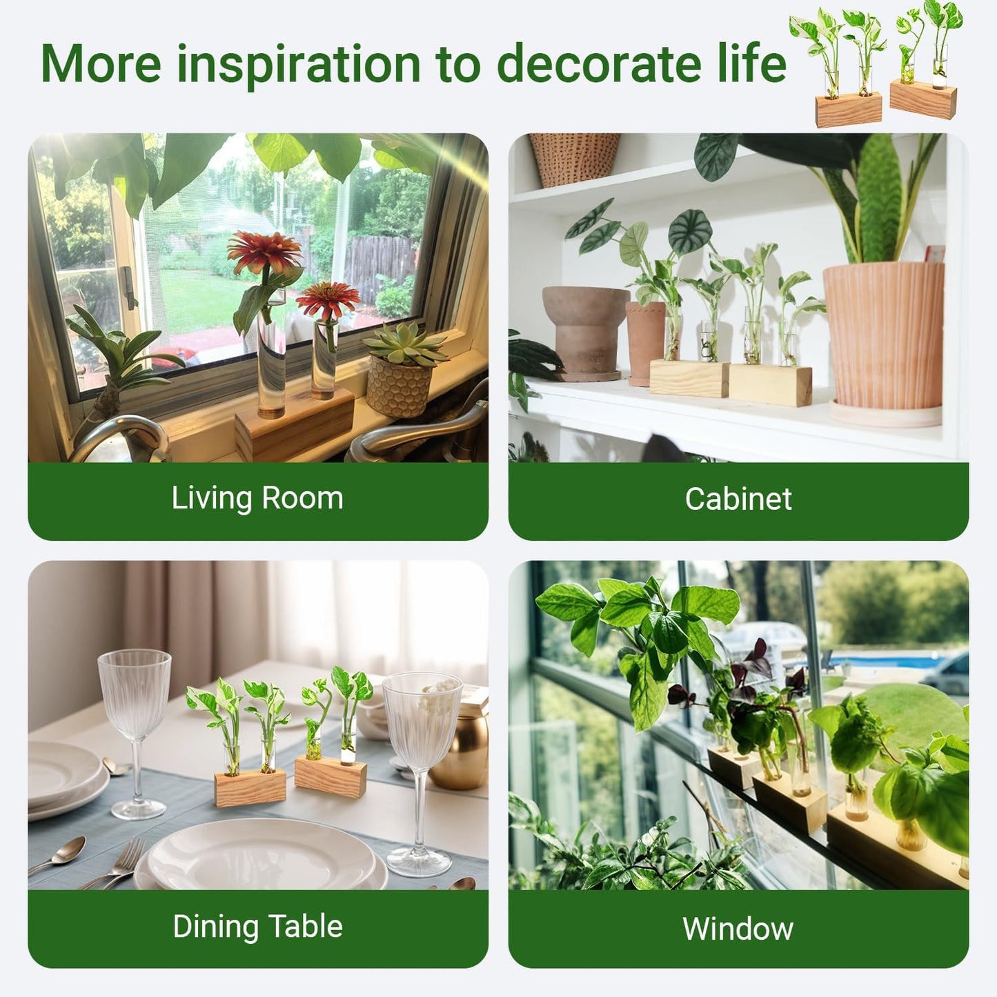 Ivolador Propagation Stations Double Test Tube Plants Terrariums in Wooden Stand Propagation Station for Hydroponic Plants Office Home Decoration