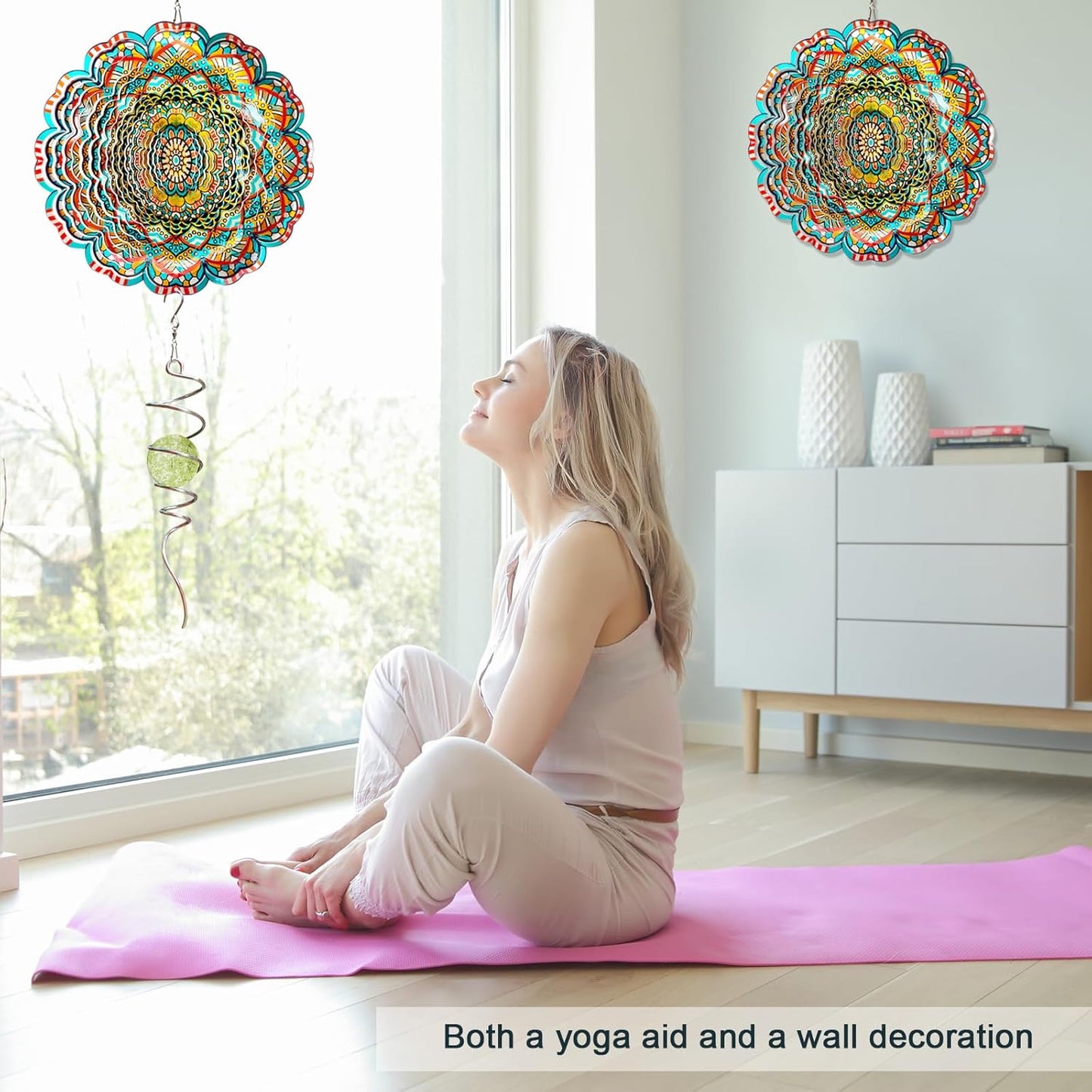 Mandala Wind Spinner - Lucky Star Design | 12-Inch Laser Cut Stainless Steel, Kinetic Hanging Wind Sculpture for Garden, Porch, Patio, Home | Outdoor 3D Metal Windcatcher & Yard Art