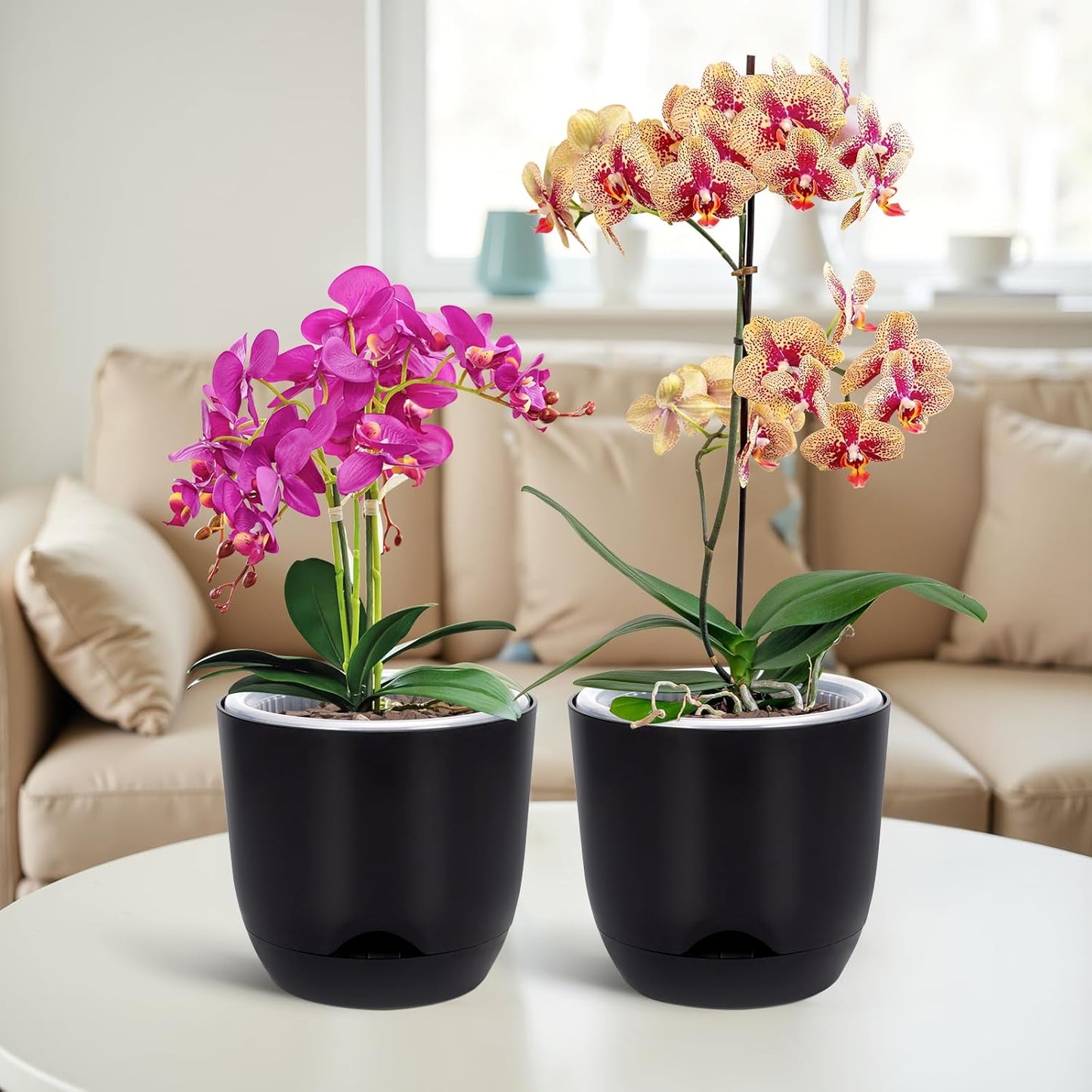 QCQHDU 2 Pack Orchid Pots with Holes for Repotting, Double-Layer and Self Watering Orchid Pot with Good Air Circulation