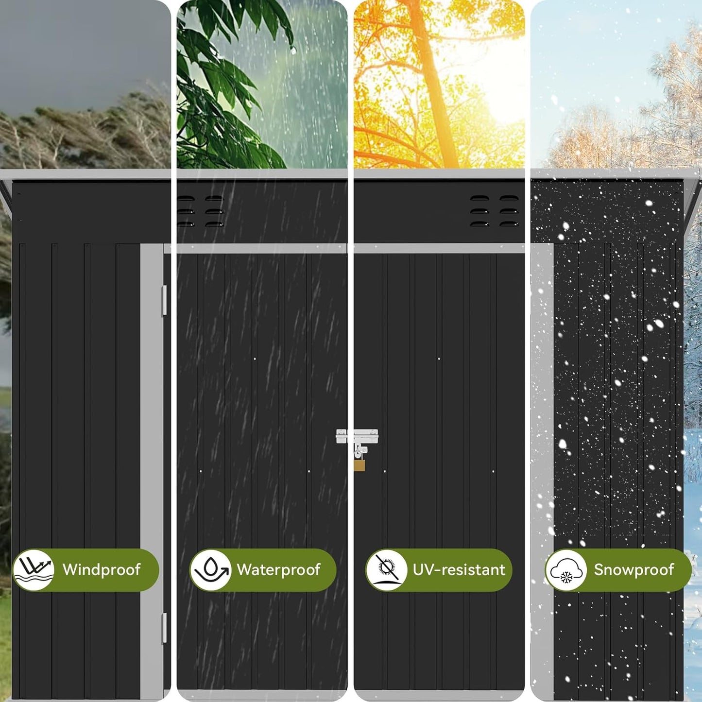 COMHOMA Shed Outdoor Storage Shed Metal,Lockable Doors Tool Sheds with Sloping Roof,Steel Garden Shed with Air Vent for Backyard,Patio,Lawn,Poolside (Grey, 8'*4')