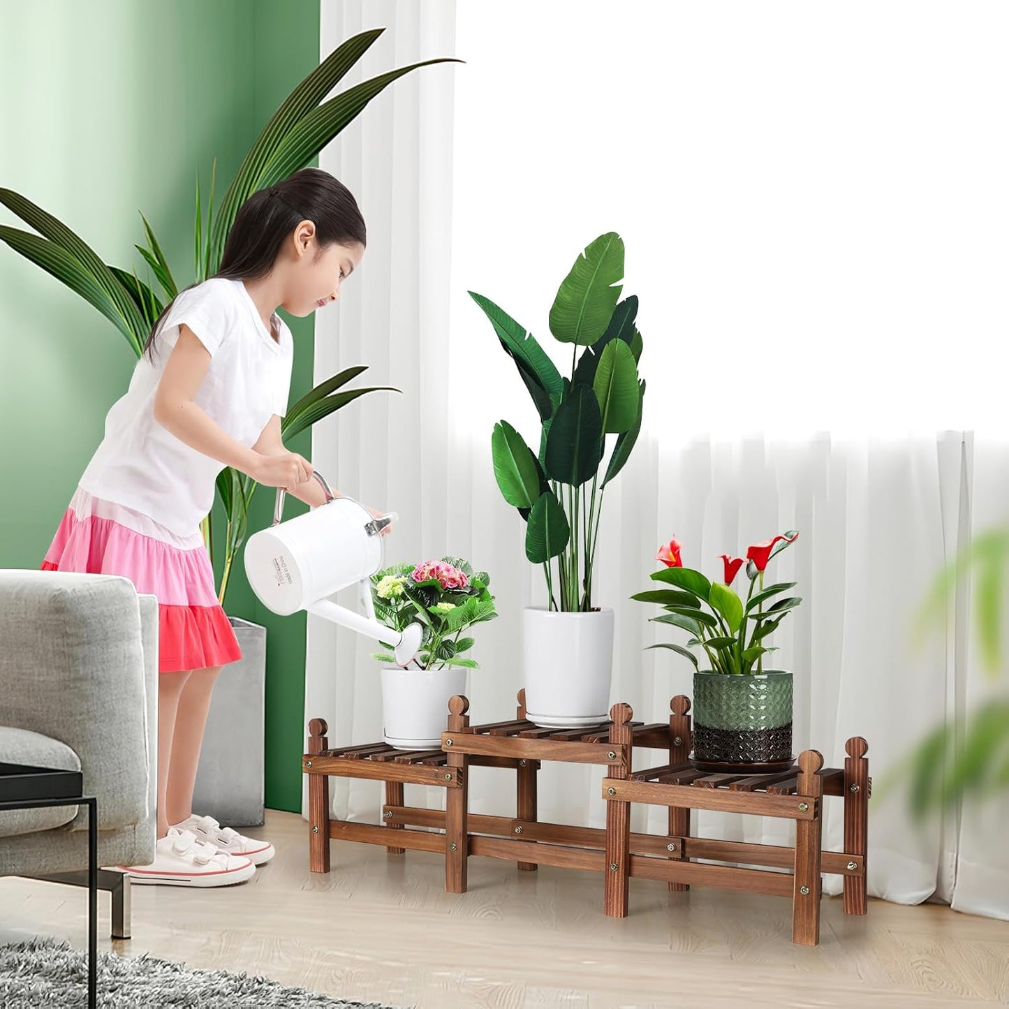 3 Tier Plant Stand Indoor,Wooden Low Plant Bench for Multiple Plants,Corner Flower Pot Stand Long Plant Holder for Balcony Patio Garden Decor (Free-Style Combination)