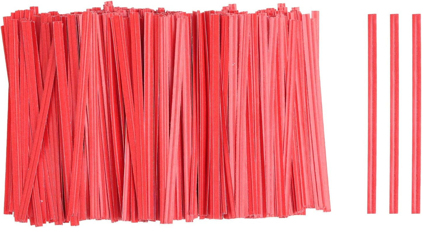 HARFINGTON 1000pcs Bag Twist Ties 3.5" Reusable Kraft Paper Twist Ties Wire Cable Ties for Party Bread Candy Cake, Red