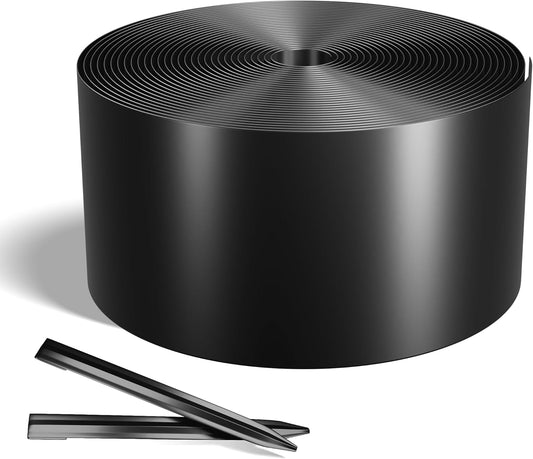 Worth Galvanized Steel Landscape Edging 4.5" x100' Metal Garden Edging Roll Flexible Bender Border with 31Pcs Stakes for Lawn, Flower Bed Edges, Black