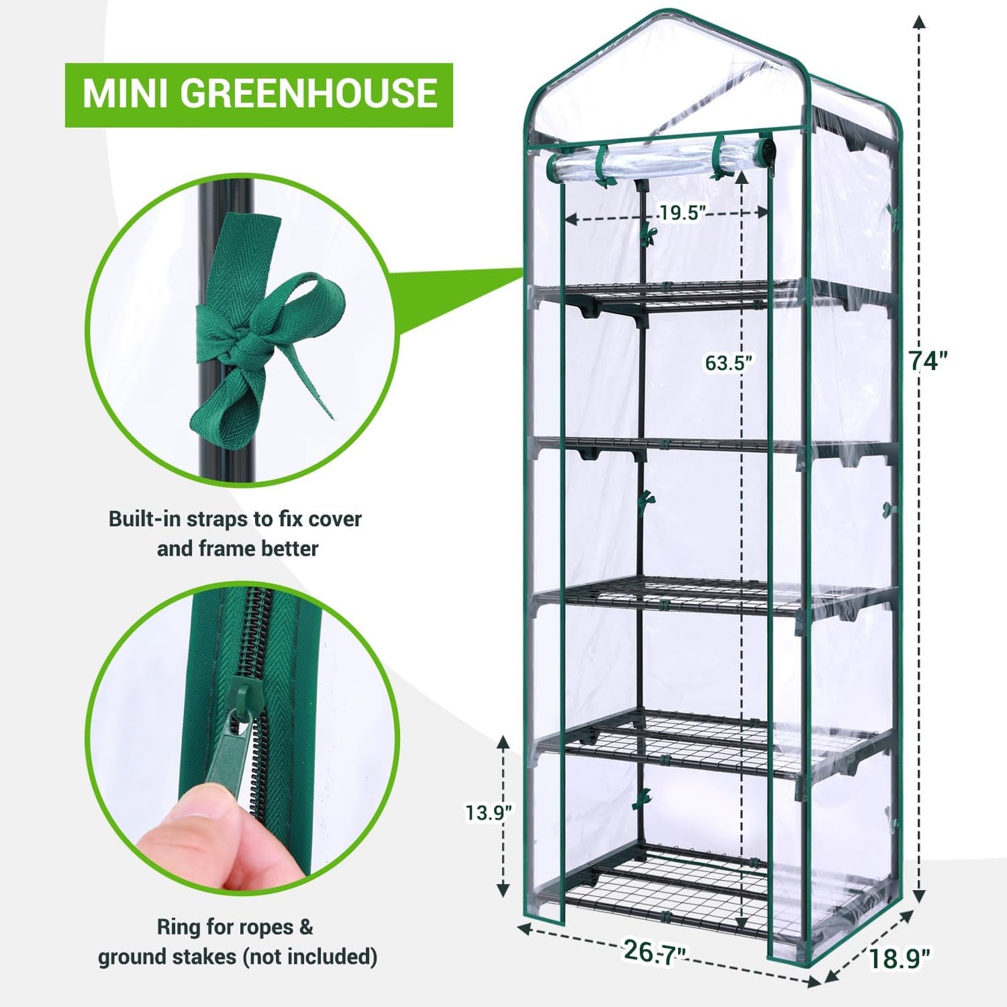 Mini Greenhouse for Outdoors Indoor: Ohuhu Small Plants Green House with 5 Tier Shelves, Portable Plastic Greenhouses with Heavy Duty Transparent PVC Cover for Garden Patio Backyard Porch Balcony