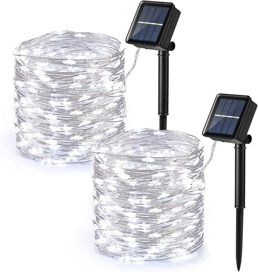 Brizled Outdoor Solar Fairy Lights 2 Pack, Total 132FT 400 LED Solar String Lights, 8 Modes Solar Christmas Lights with Memory Waterproof Outside Twinkle Lights for Indoor Wedding Party Cool White