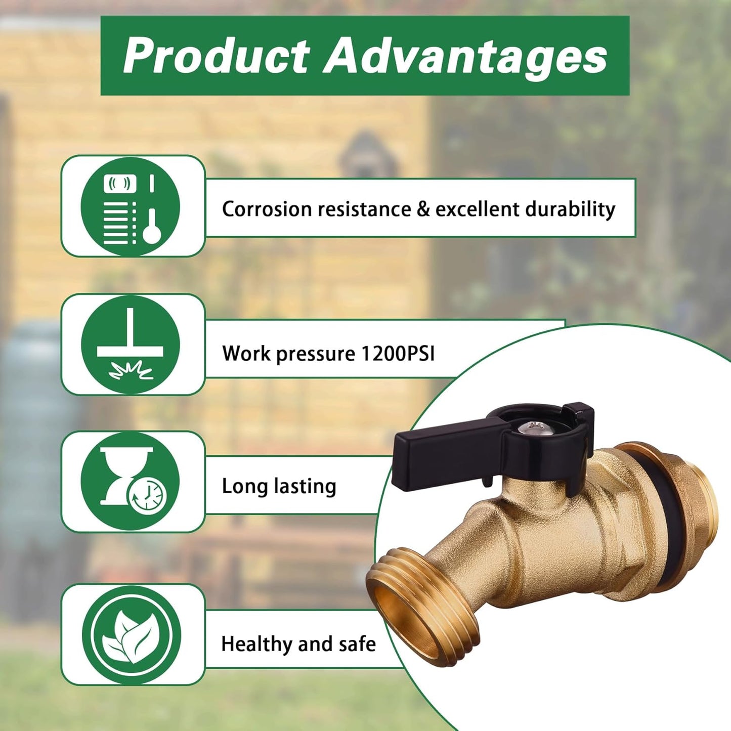 Brass Water Container Rain Barrel Spigot Kit, 1/2" Inlet to 3/4"GHT Male Thread Outlet with Quarter Turn Ball Valve Include Bulkhead Fitting and Washers