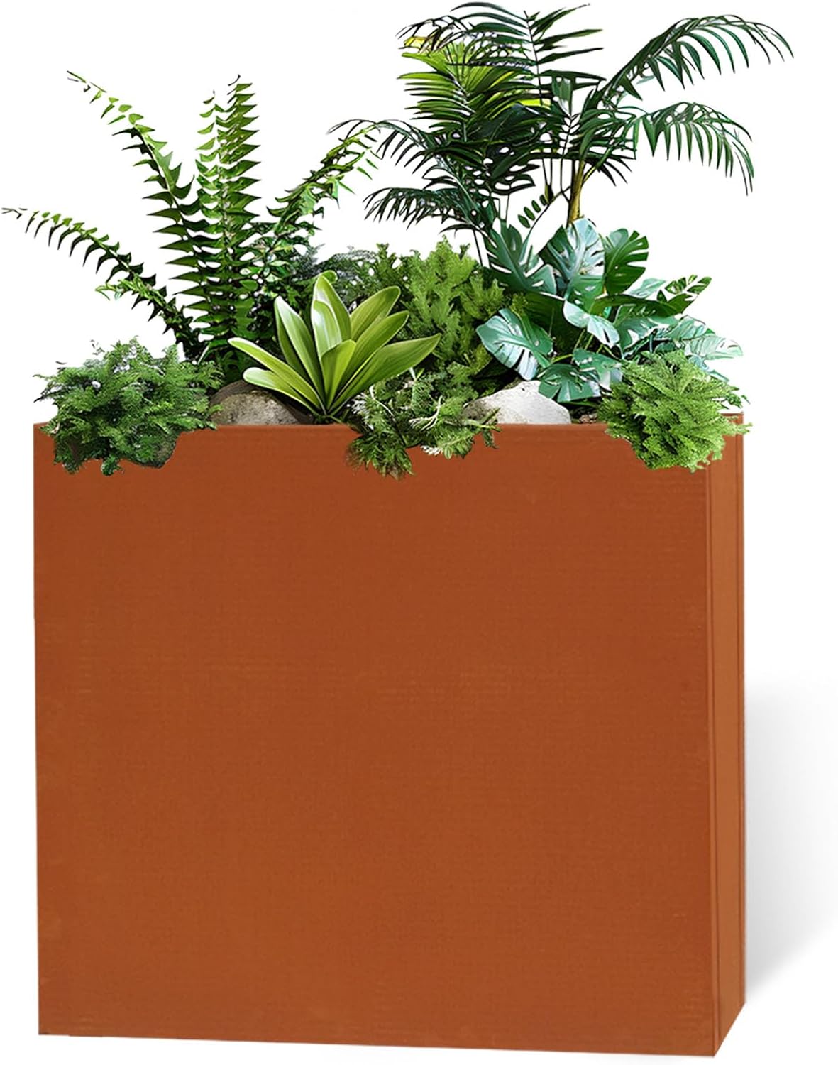 Galvanized Steel Metallic Heavy Planter for Outdoor Plants Metal Outdoor Planter Spliced Flower Box with Partitions for Outside,Indoor,Garden (Corten, 36 * 15 * 24)