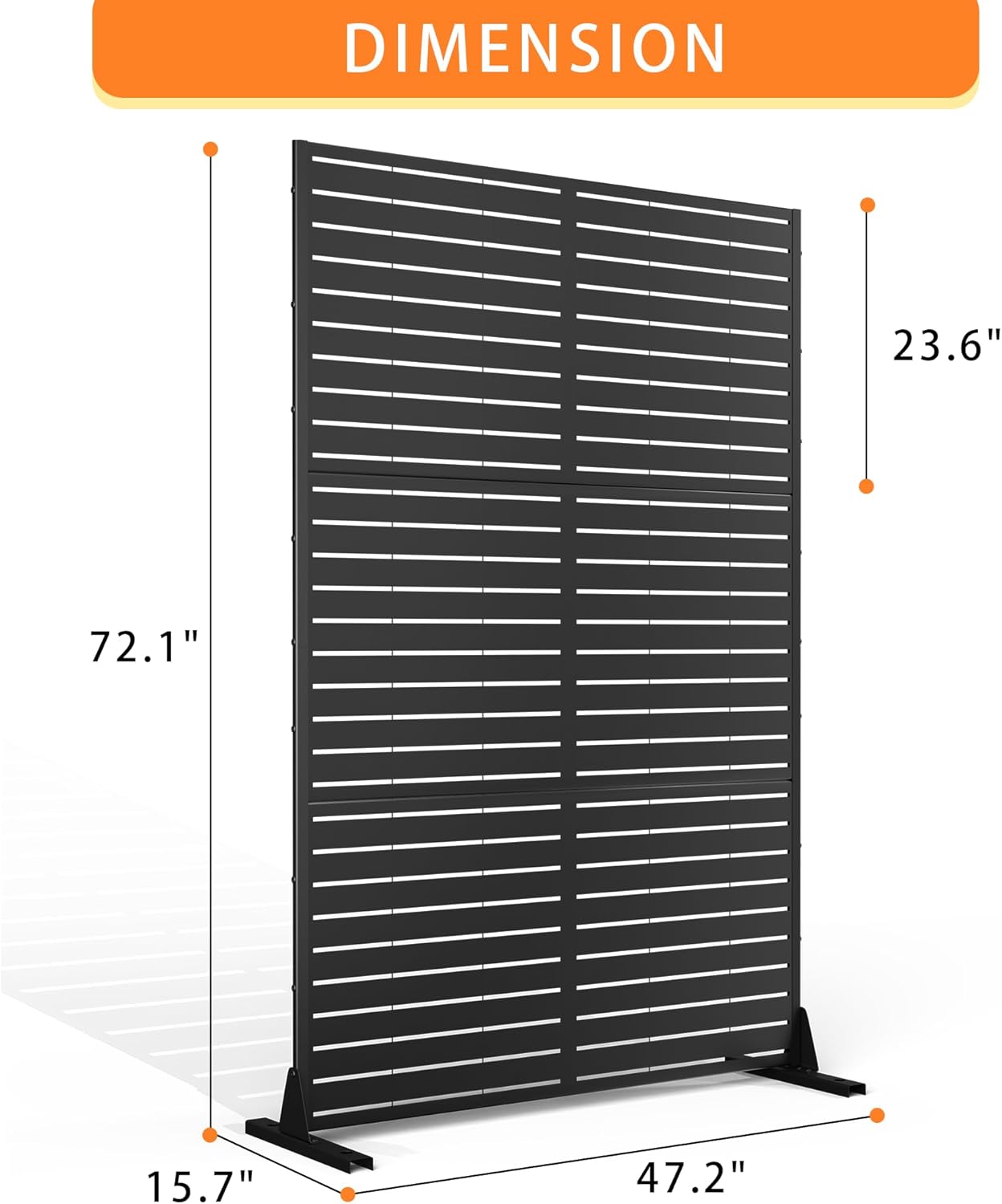 Metal Privacy Screen with Stand 72" H×47" W Outdoor Freestanding Privacy Screen & Panels, Outdoor Privacy Screen for Deck Patio Balcony(Black-Louvered)