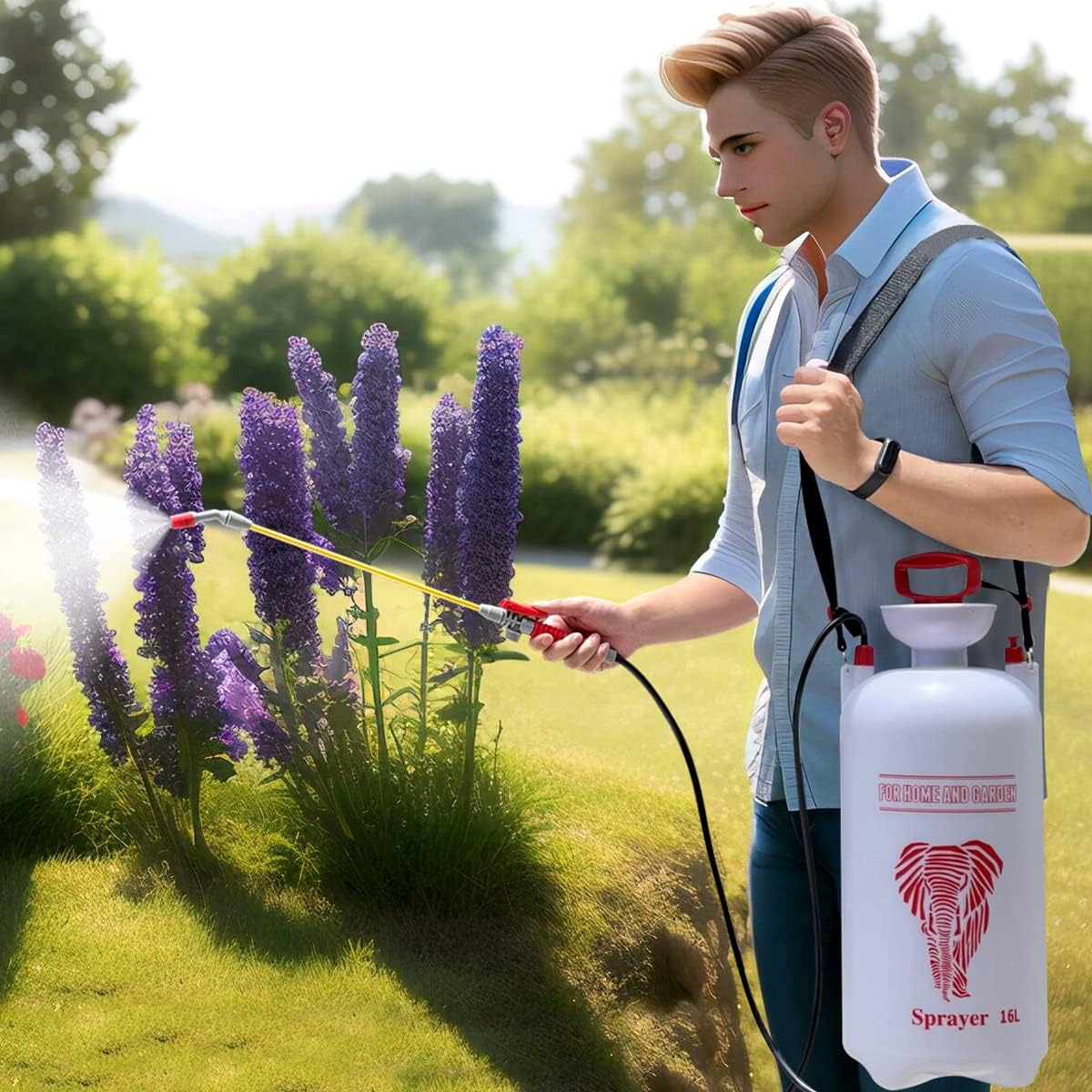 CLICIC 4 Gallon (16L) Lawn and Garden Portable Sprayer Pump Pressure Sprayer with Four Spray Poles Totaling 52 inches in Length