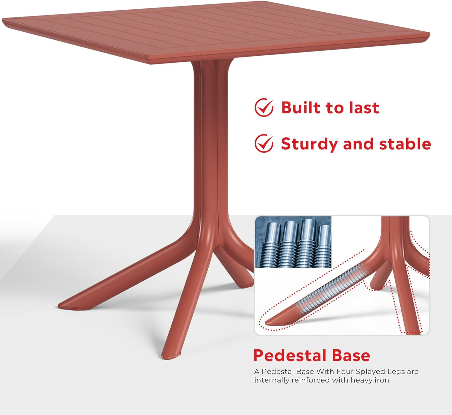 5-Piece Outdoor Dining Set, HDPE Patio Square Bistro Table and Stackable Chairs Sets for 4, Outdoor Furniture All Weather for Backyard Poolside, Red