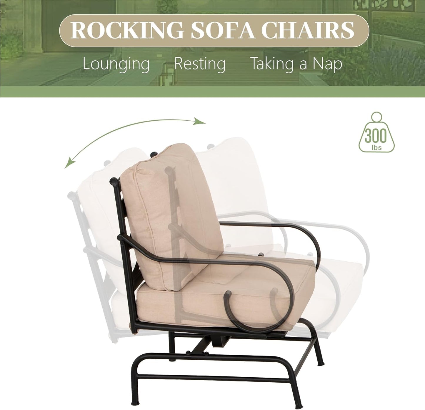 MFSTUDIO 7 Seats Large Metal Patio Conversation Sets, 5 Pieces Outdoor Furniture Sofa with 2 Motion Chairs, 1 Sofa(3-seat), 1 Loveseat and Table for Outside Balcony Backyard Poolside